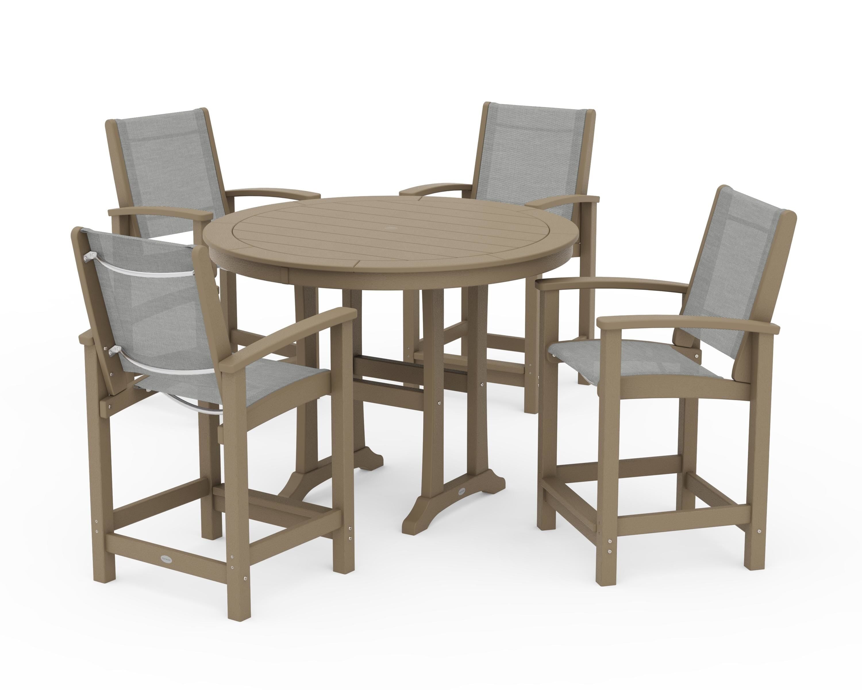 POLYWOOD Coastal 5-Piece Counter Set in Vintage Sahara / Metallic Sling