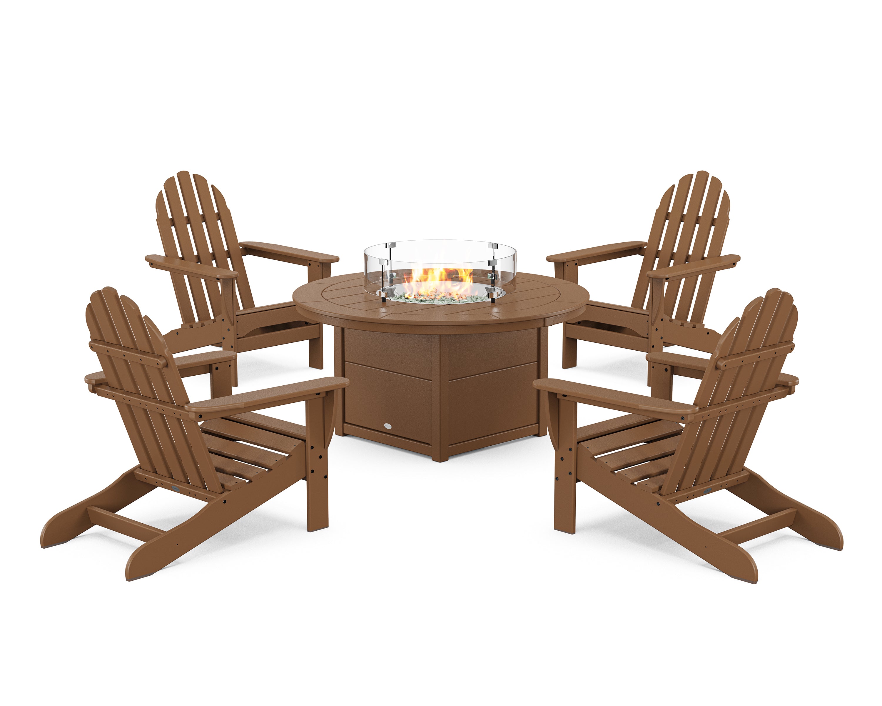 POLYWOOD® Classic Adirondack 5-Piece Conversation Set with Fire Pit Table in Teak