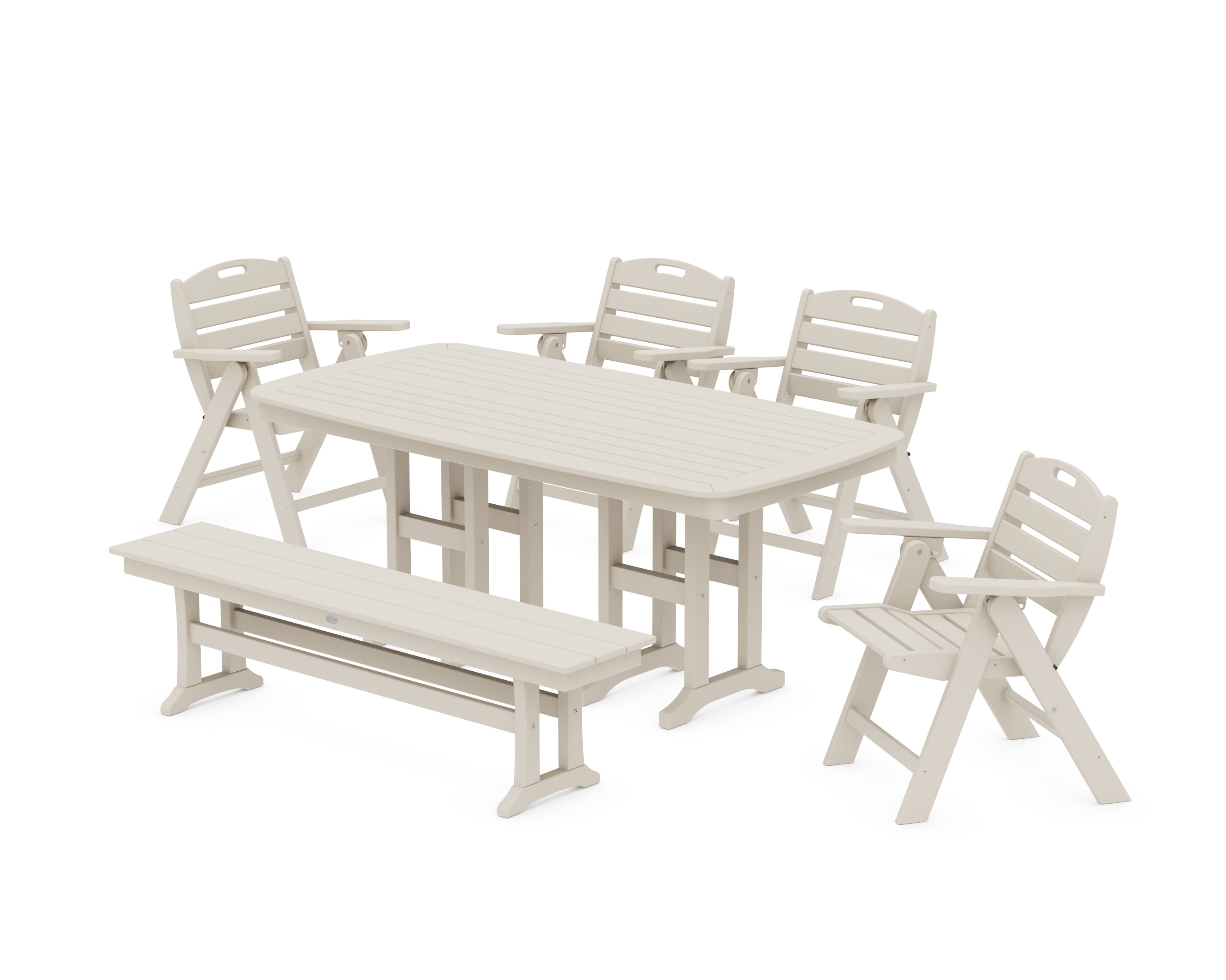 POLYWOOD Nautical Lowback 6-Piece Dining Set with Bench in Sand