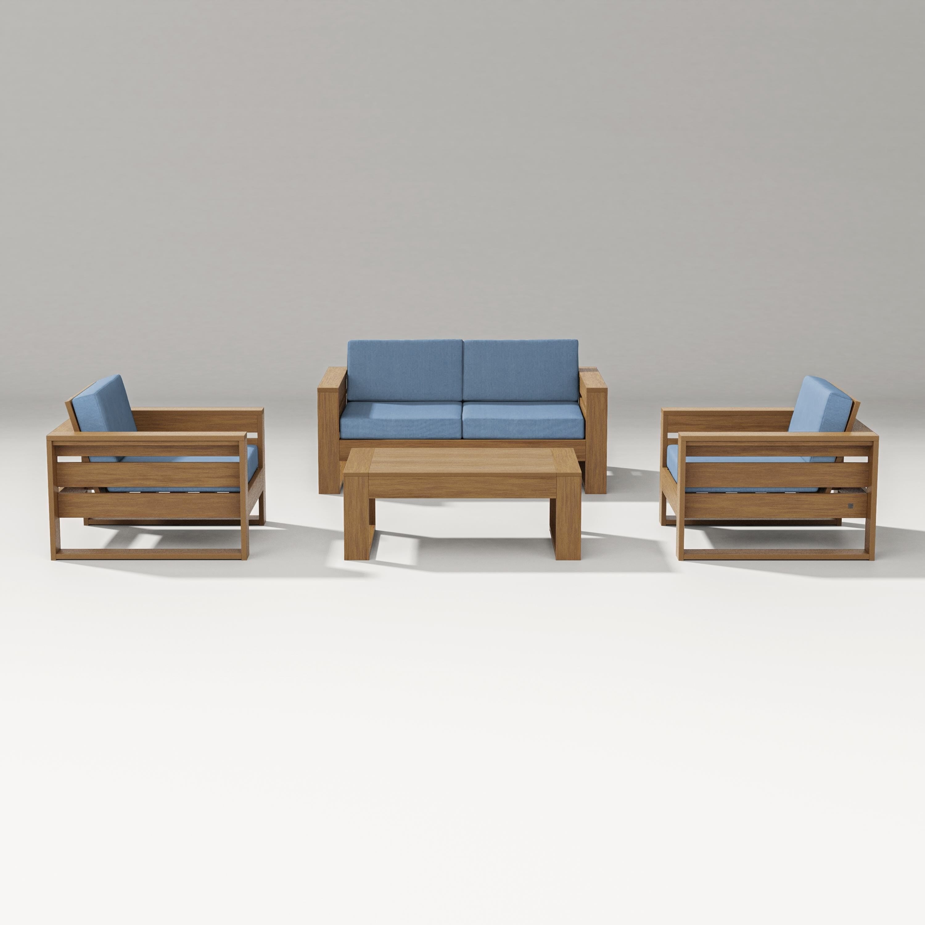 PW Designer Series Latitude 4-Piece Lounge Loveseat Set in Natural / Sky Blue