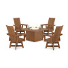 POLYWOOD® Modern 4-Piece Curveback Upright Adirondack Conversation Set with Fire Pit Table in Teak