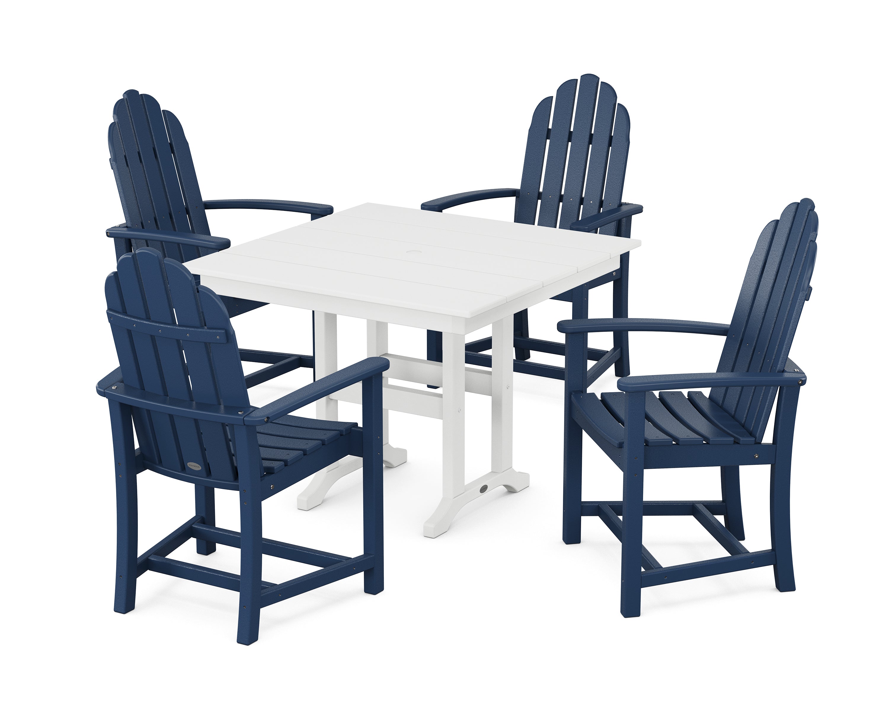 POLYWOOD® Classic Adirondack 5-Piece Farmhouse Dining Set in Navy / White