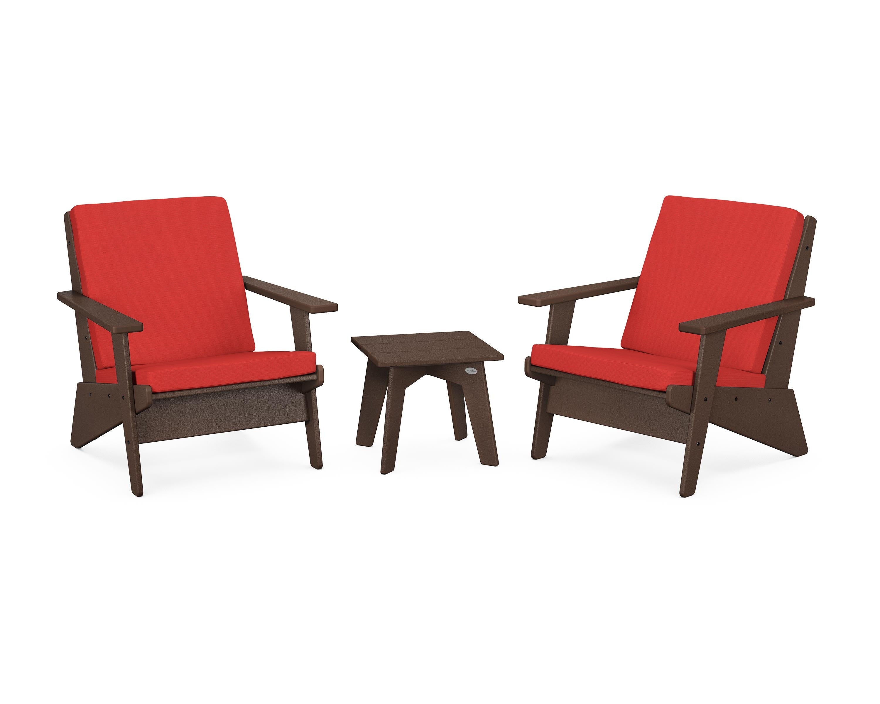 POLYWOOD Riviera Modern Lounge 3-Piece Set in Mahogany / Crimson Linen