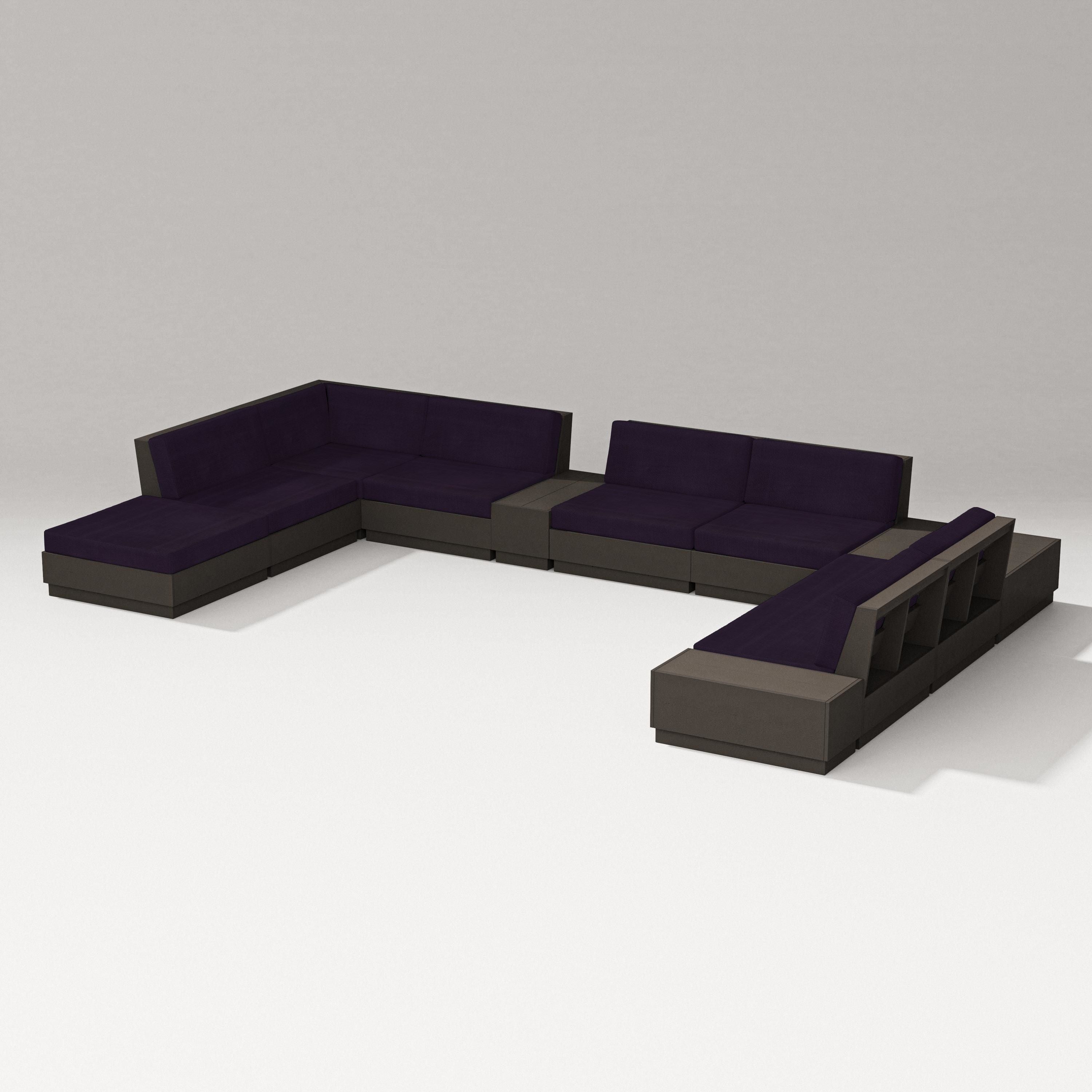 PW Designer Series Elevate 11-Piece Conversation Sectional Set in Vintage Coffee / Navy Linen
