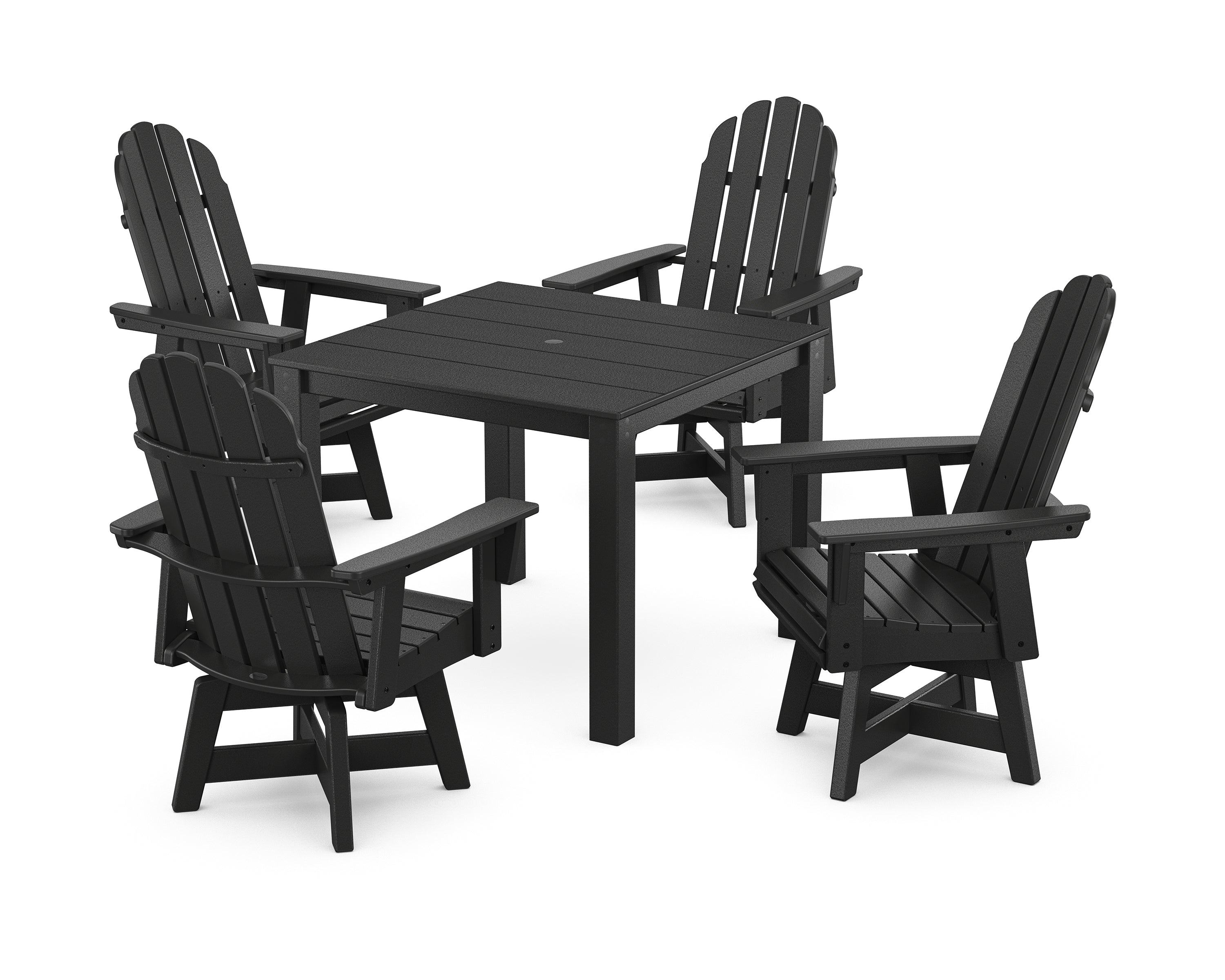 POLYWOOD® Vineyard Curveback Adirondack 5-Piece Parsons Swivel Dining Set in Black