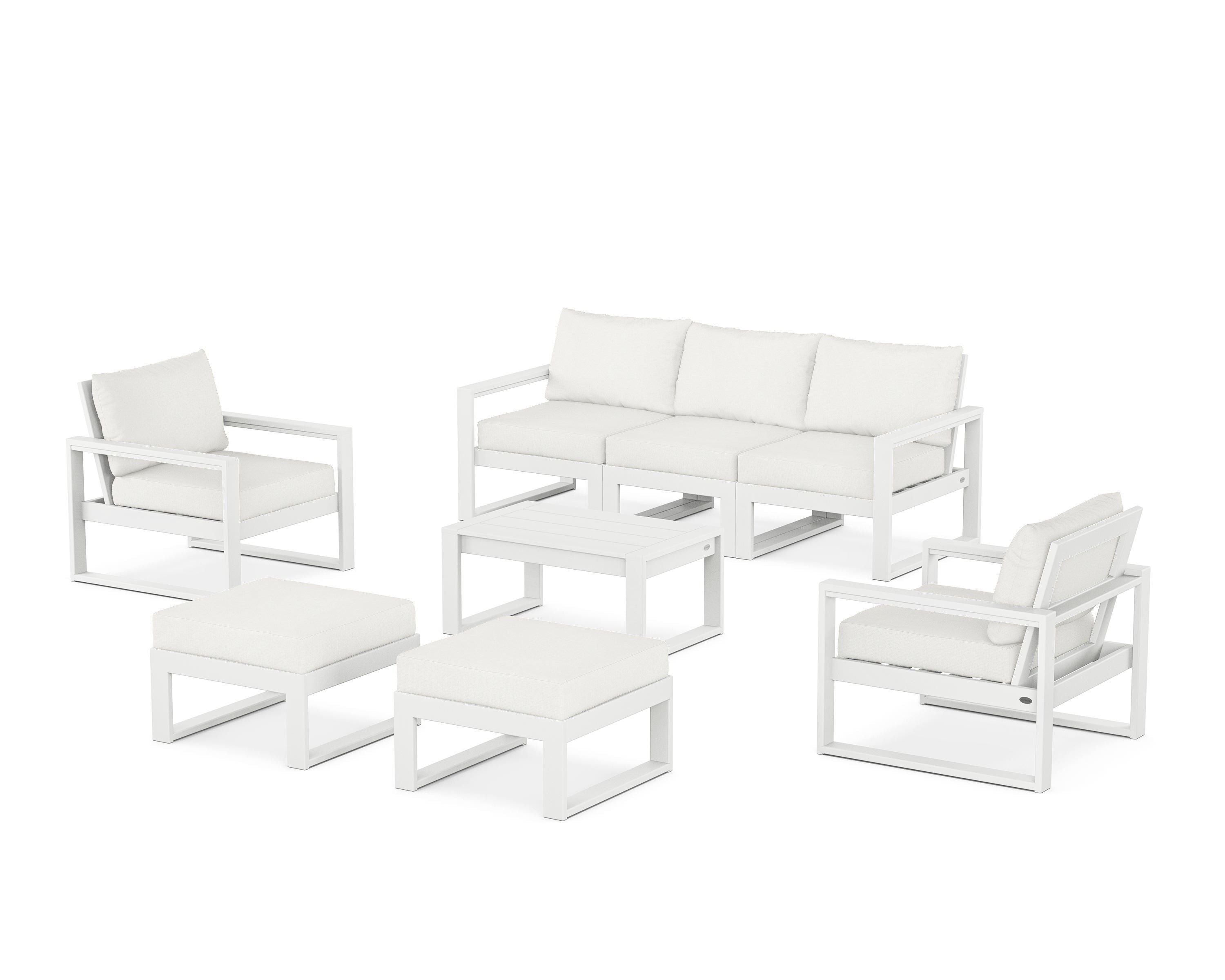 POLYWOOD EDGE Sectional 8-Piece Lounge Sofa Set in White / Natural Linen