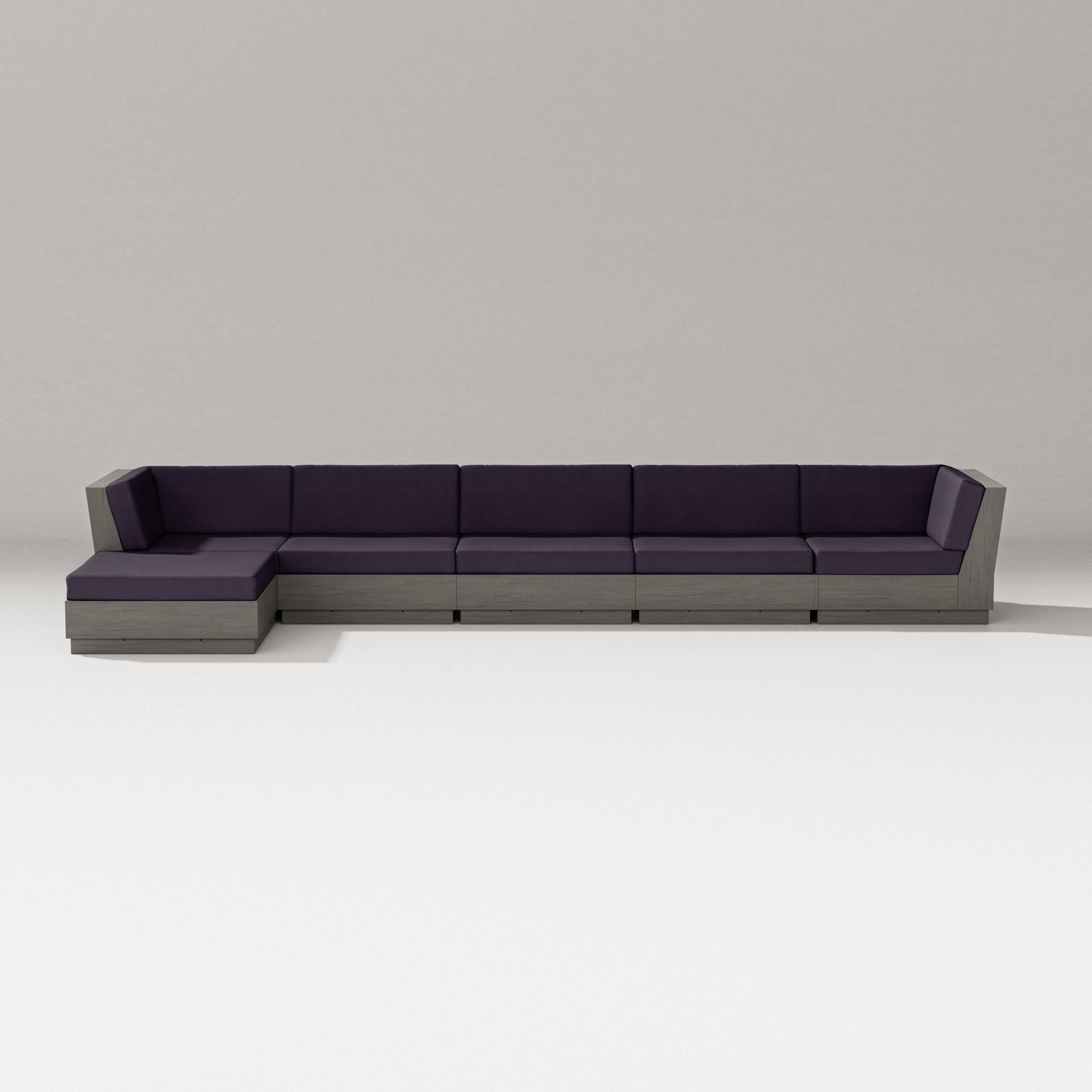 PW Designer Series Elevate 6-Piece Chaise Sectional in Driftwood / Navy Linen