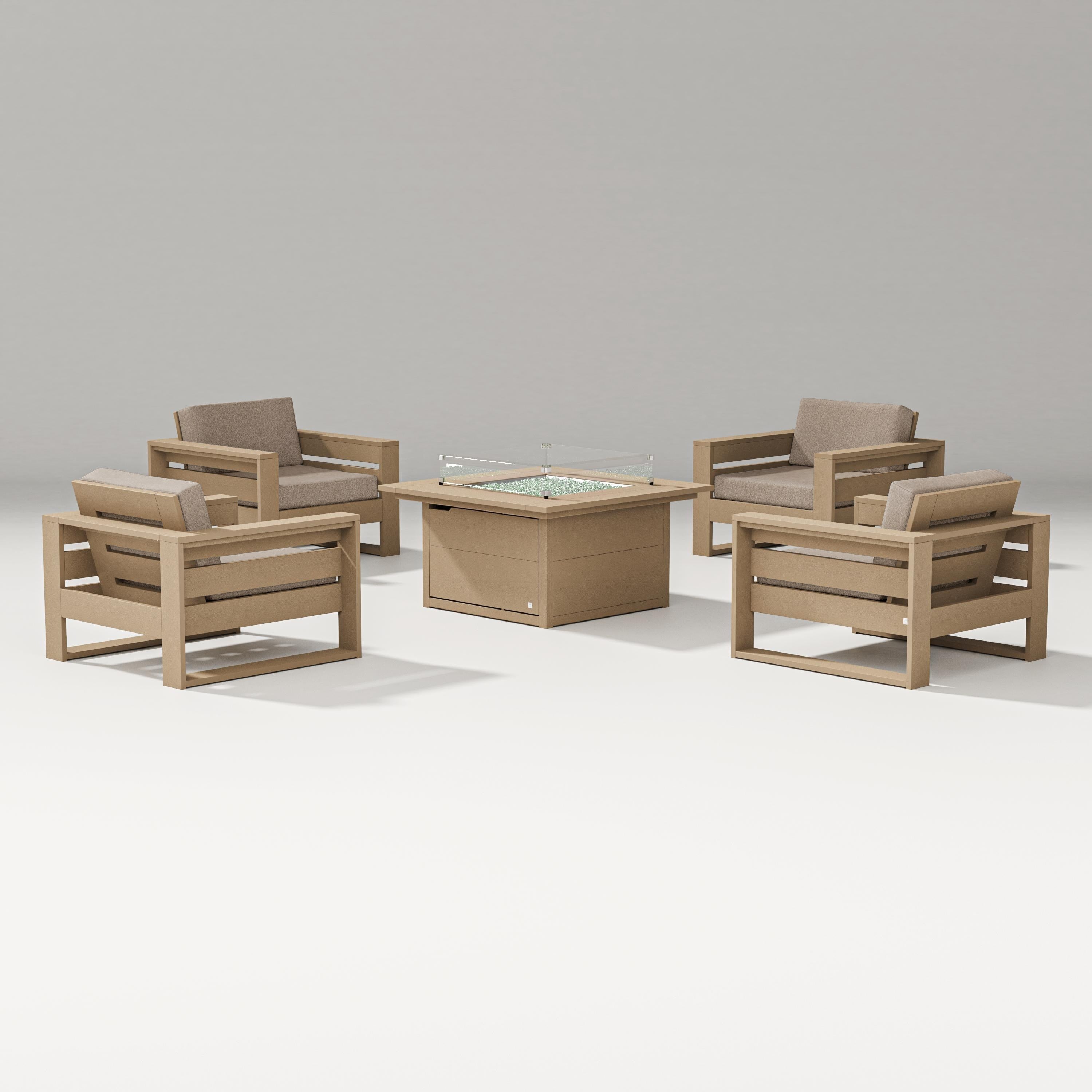 PW Designer Series Latitude 5-Piece Lounge Fire Table Set in Vintage Sahara / Spiced Burlap