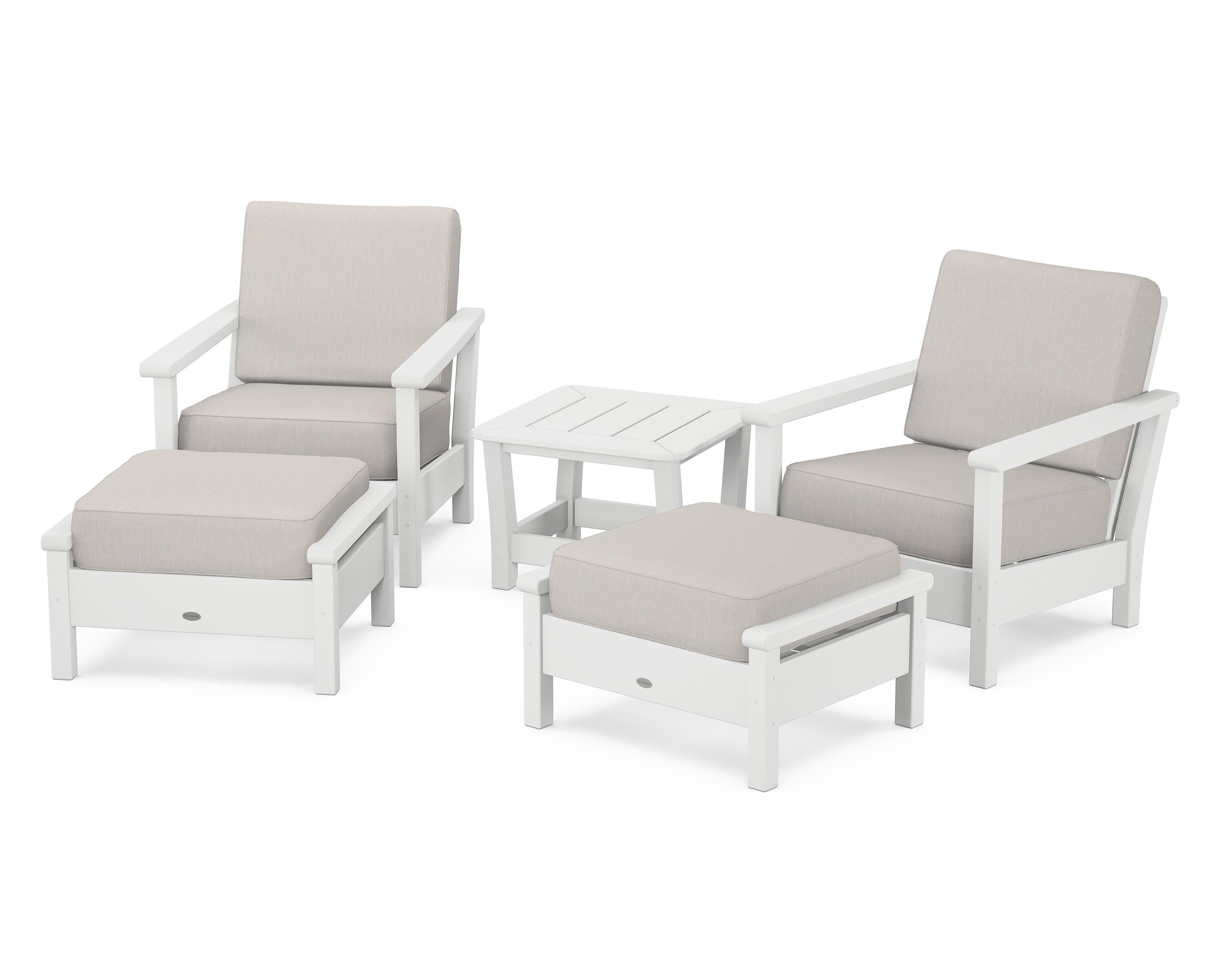 POLYWOOD Harbour 5-Piece Deep Seating Chair Set in White / Cast Ash