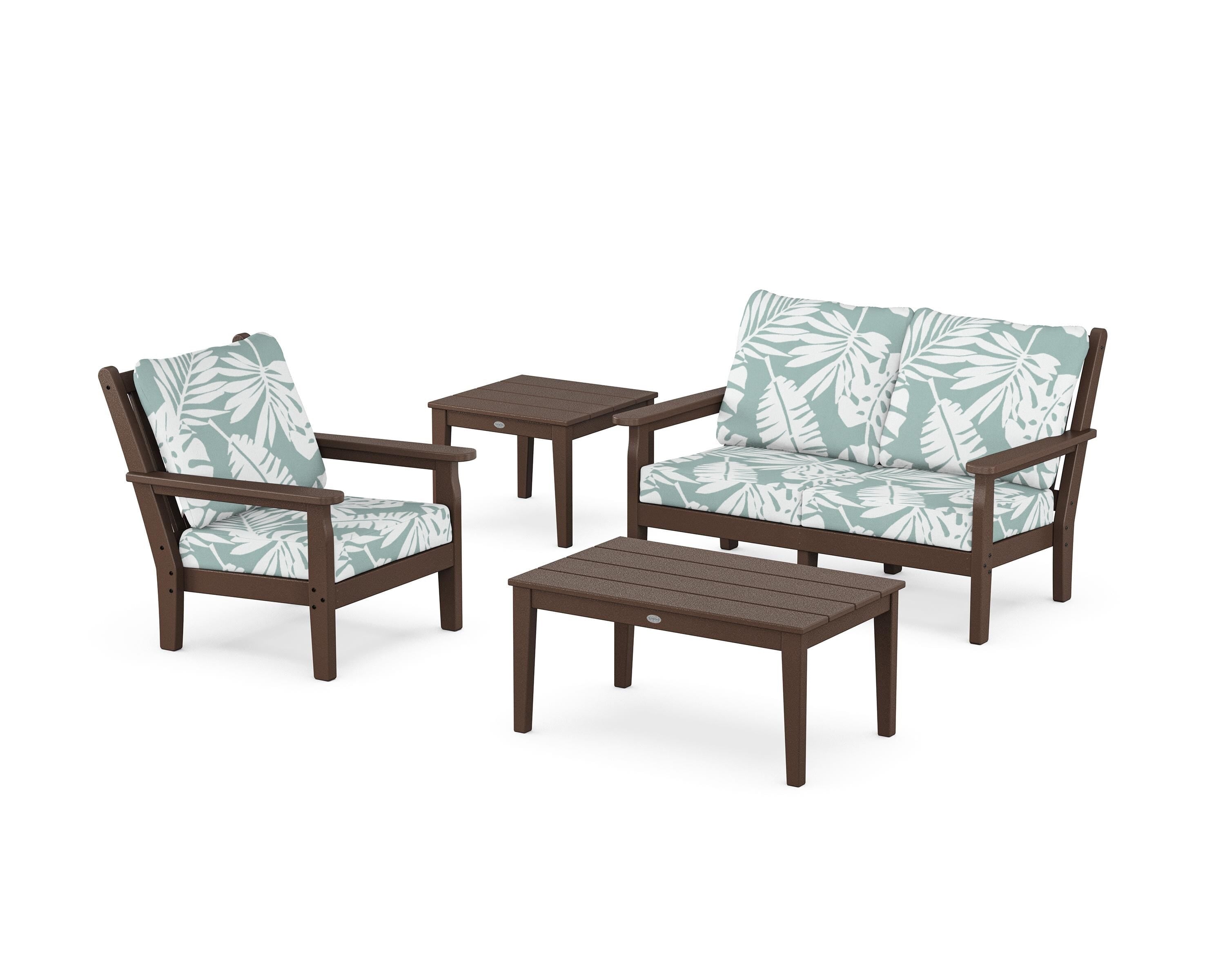 POLYWOOD Chippendale 4-Piece Deep Seating Set in Mahogany / Leaf Glacier Spa