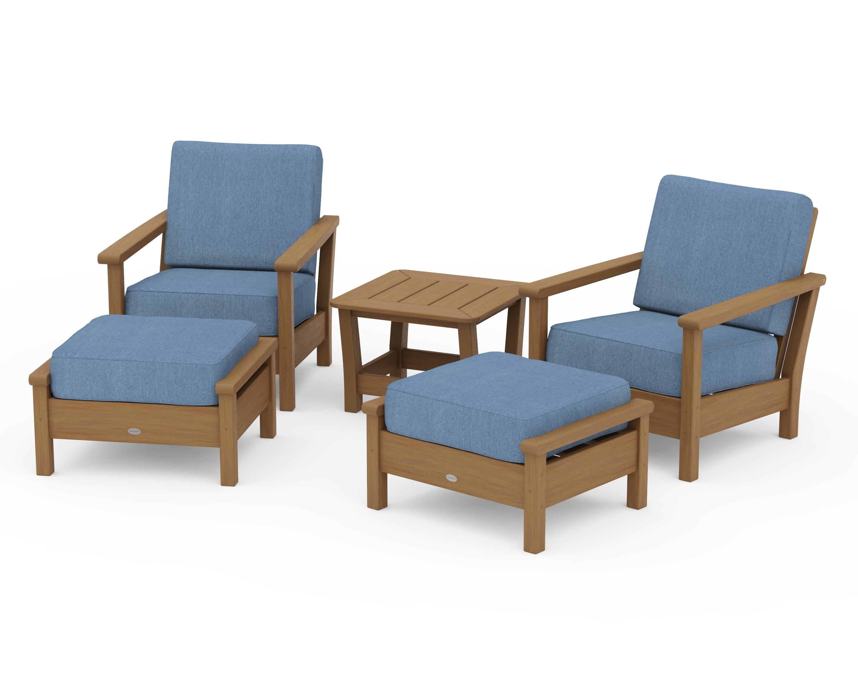 POLYWOOD Harbour 5-Piece Deep Seating Chair Set in Natural / Sky Blue
