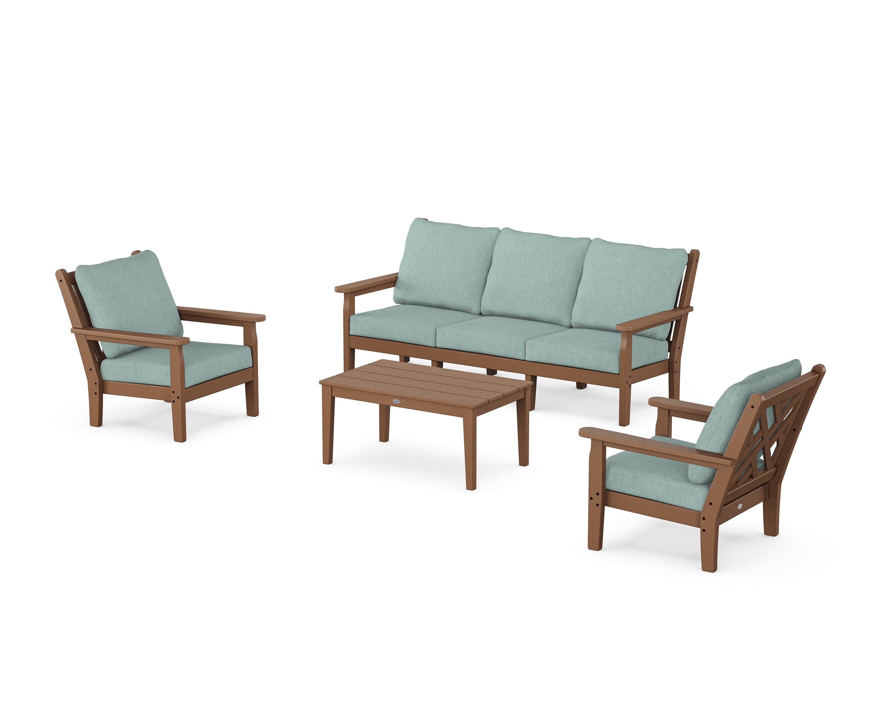POLYWOOD Chippendale 4-Piece Deep Seating Set with Sofa in Teak / Glacier Spa