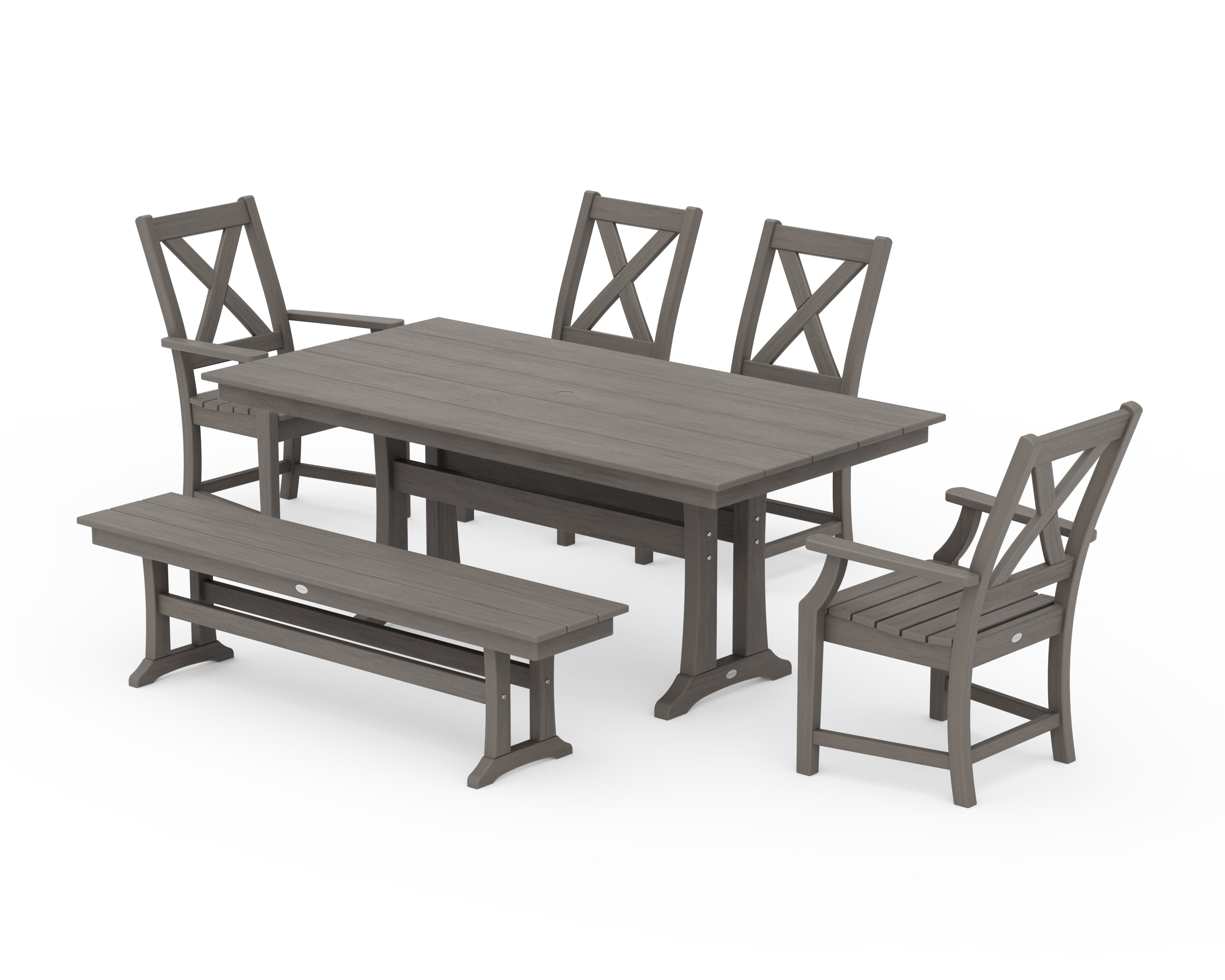 POLYWOOD Braxton 6-Piece Farmhouse Dining Set With Trestle Legs in Driftwood