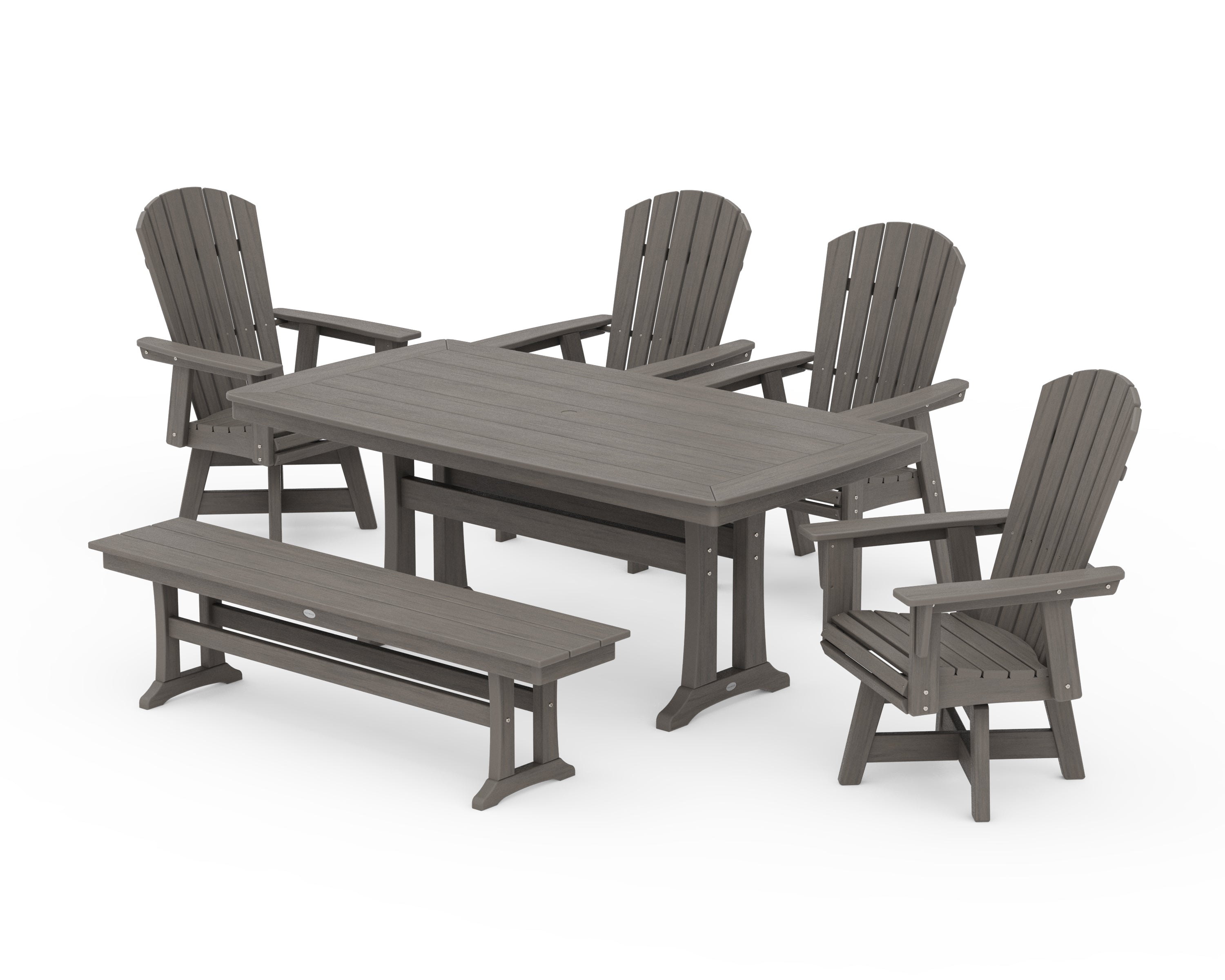 POLYWOOD Nautical Adirondack Swivel 6-Piece Dining Set with Trestle Legs in Driftwood