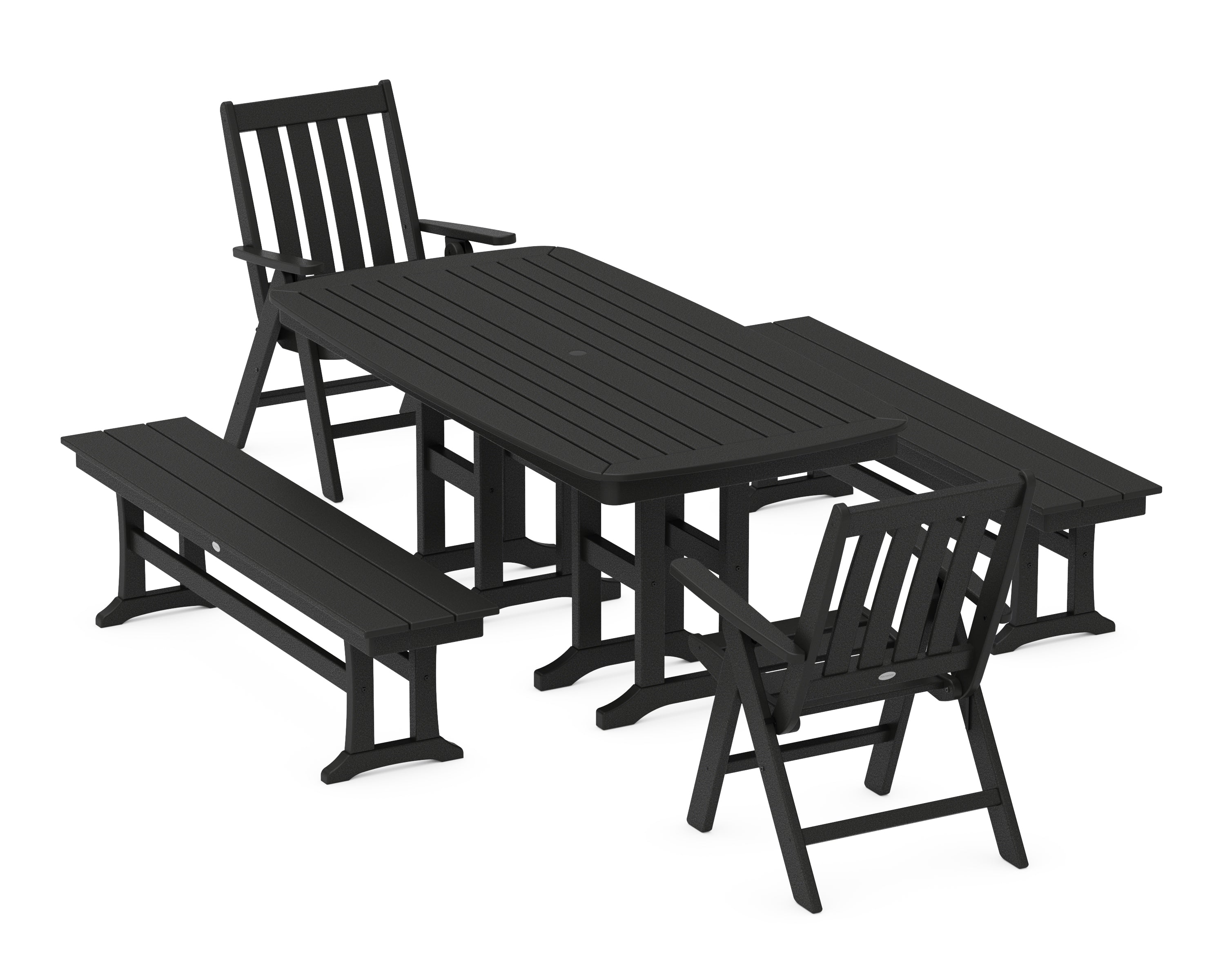POLYWOOD Vineyard Folding Chair 6-Piece Dining Set with Benches in Black