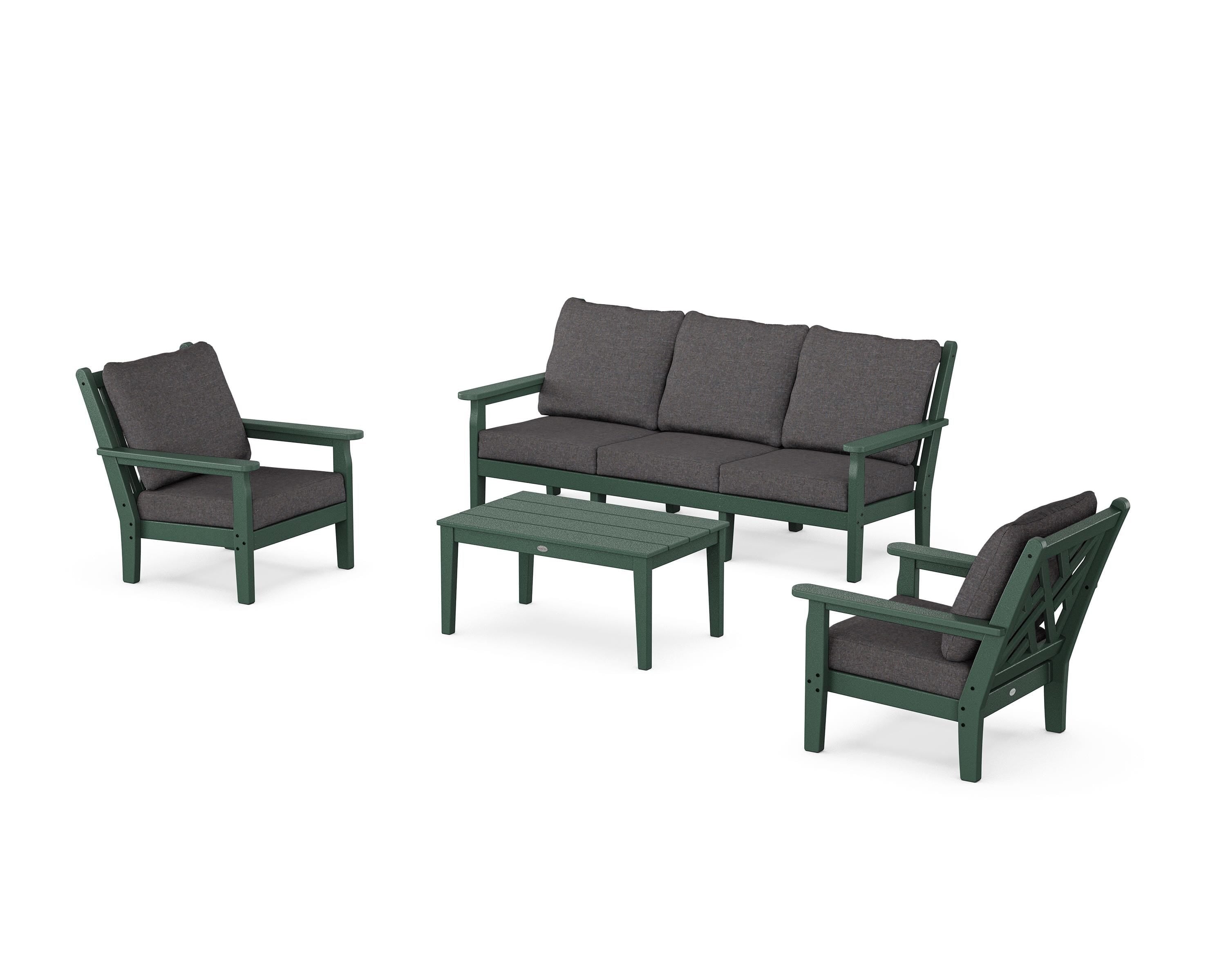 POLYWOOD Chippendale 4-Piece Deep Seating Set with Sofa in Green / Ash Charcoal