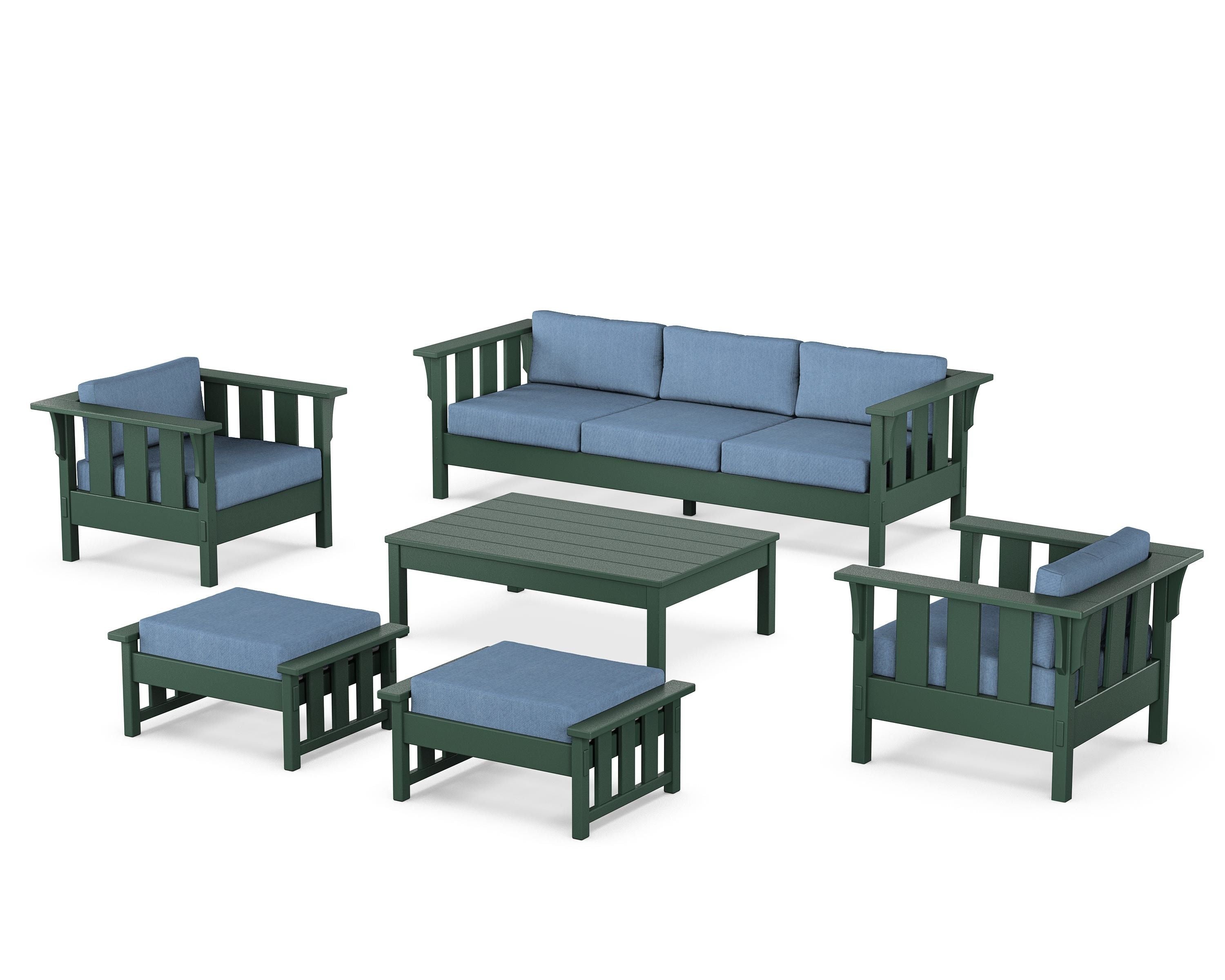 Martha Stewart by POLYWOOD Acadia 6-Piece Lounge Sofa Set in Green / Sky Blue