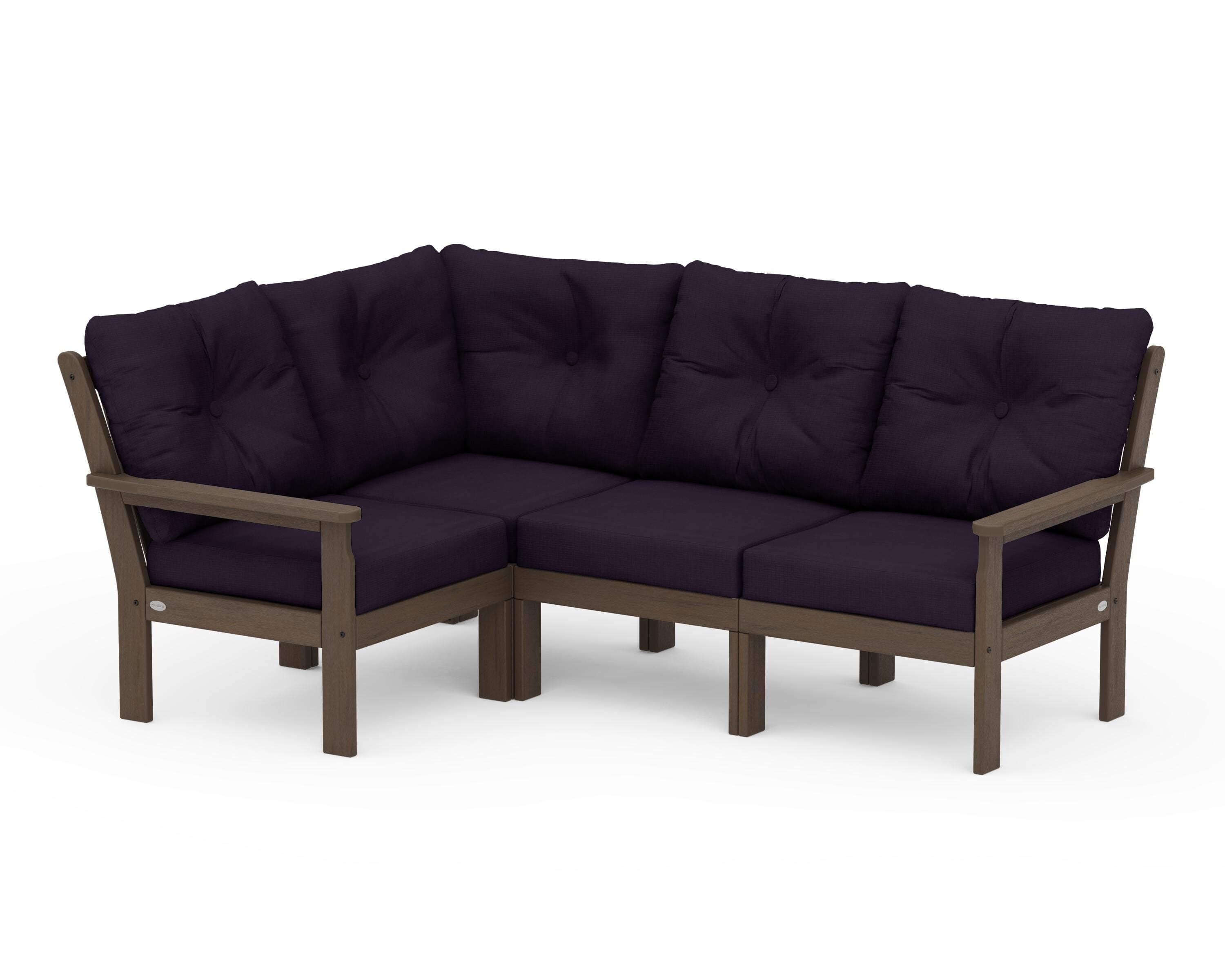 POLYWOOD Vineyard 4-Piece Sectional in Kona / Navy Linen