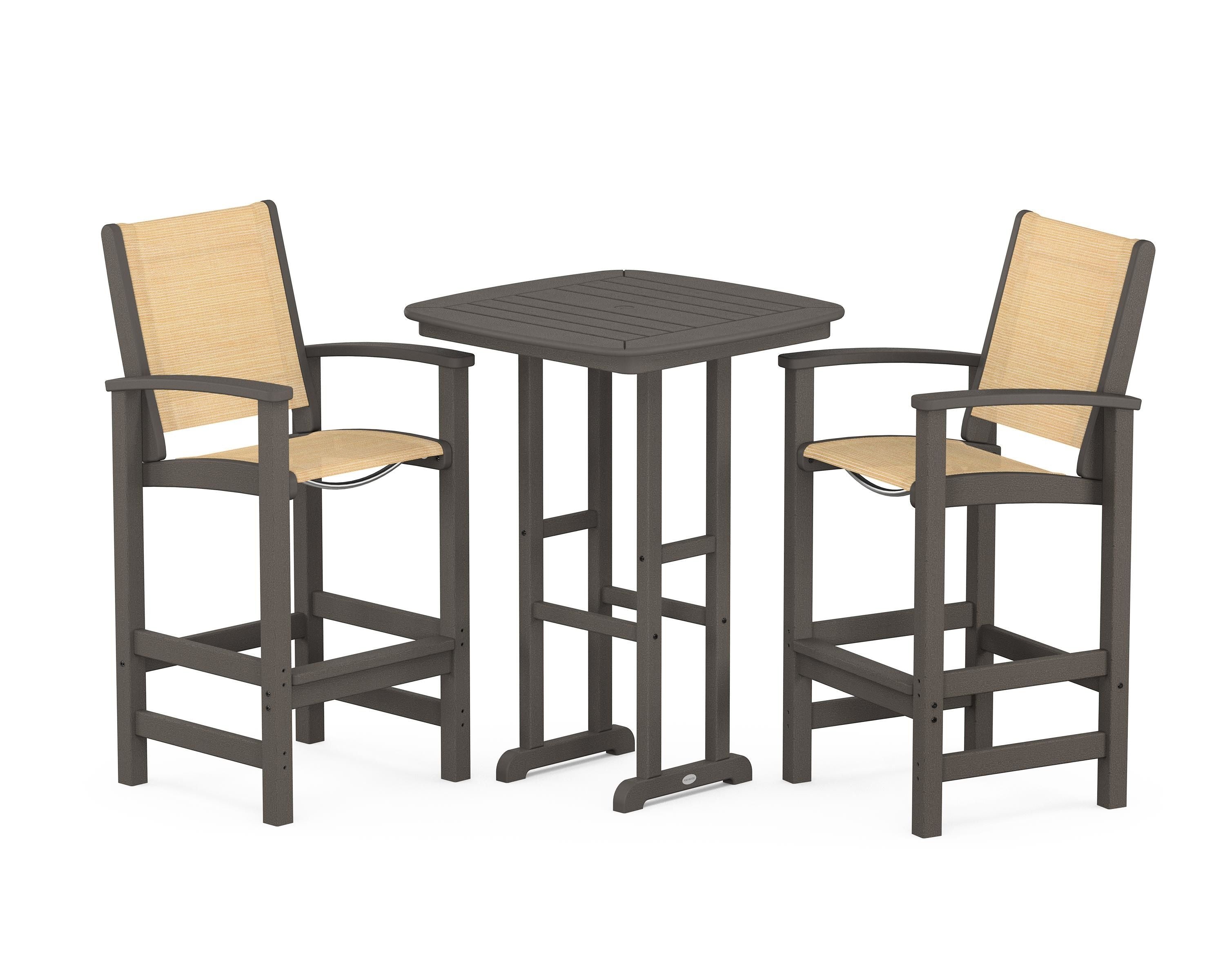 POLYWOOD Coastal 3-Piece Bar Set in Vintage Coffee / Dupioni Apricot Sling