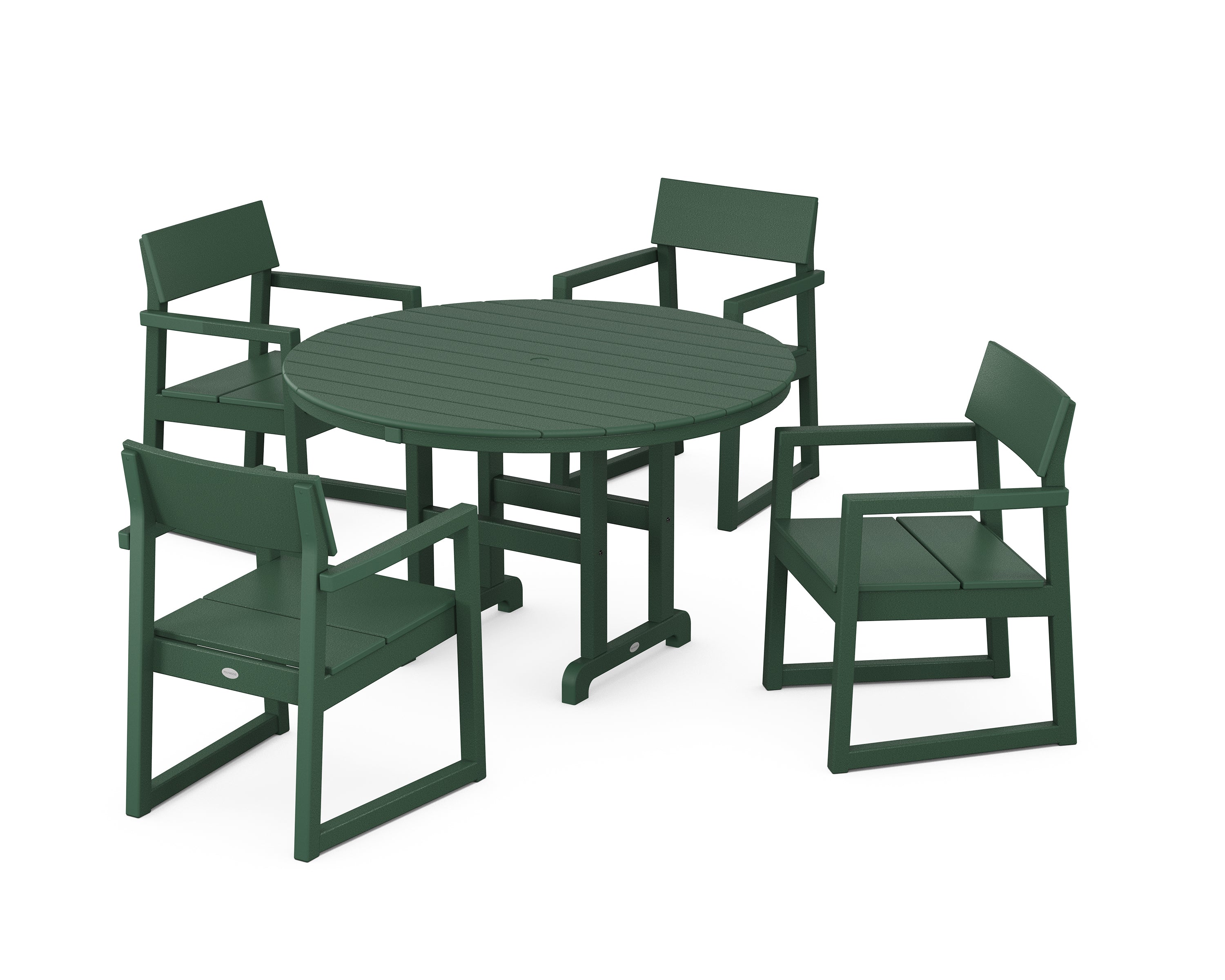 POLYWOOD® EDGE 5-Piece Round Farmhouse Dining Set in Green