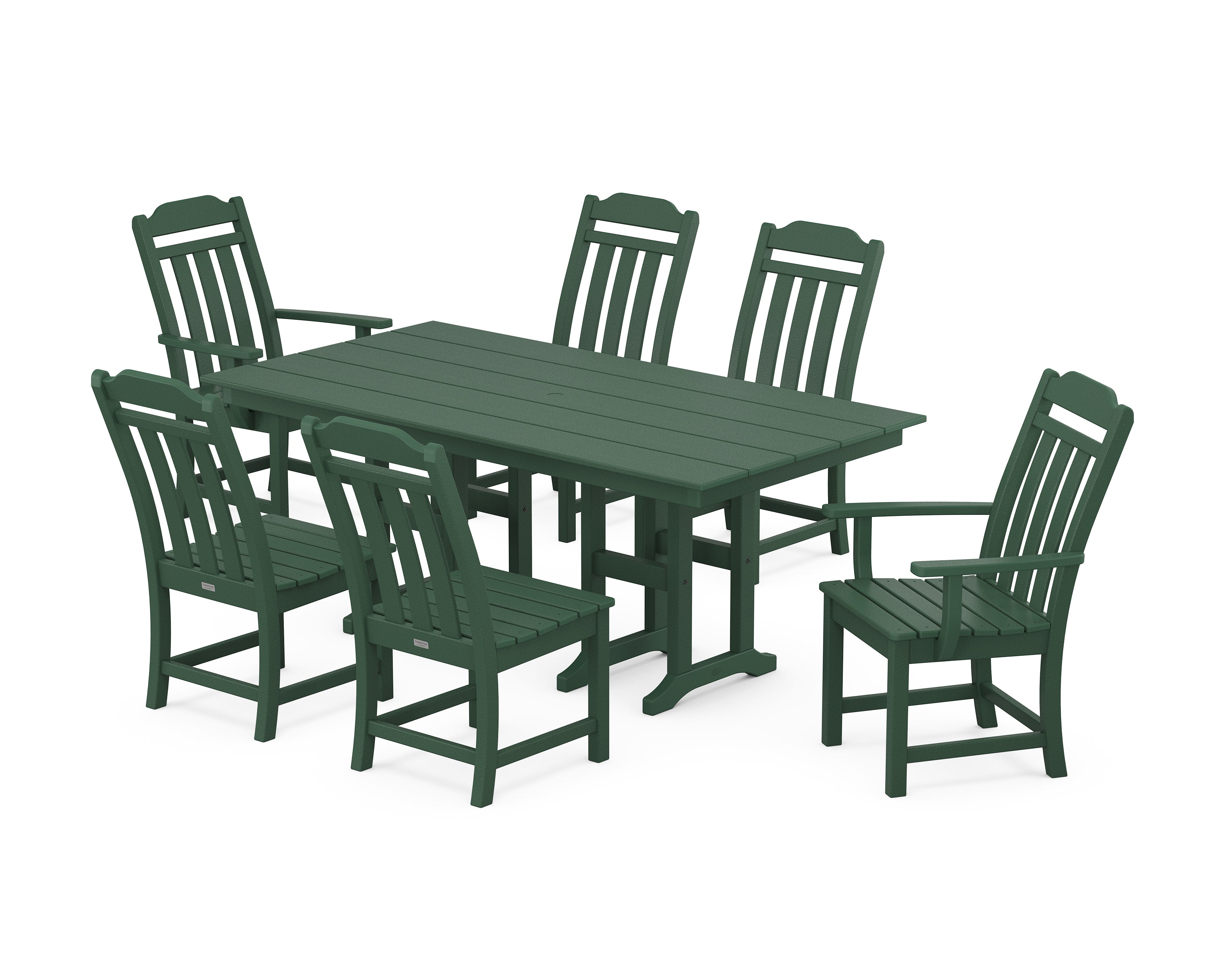 Polywood Country Living 7-Piece Farmhouse Dining Set in Green