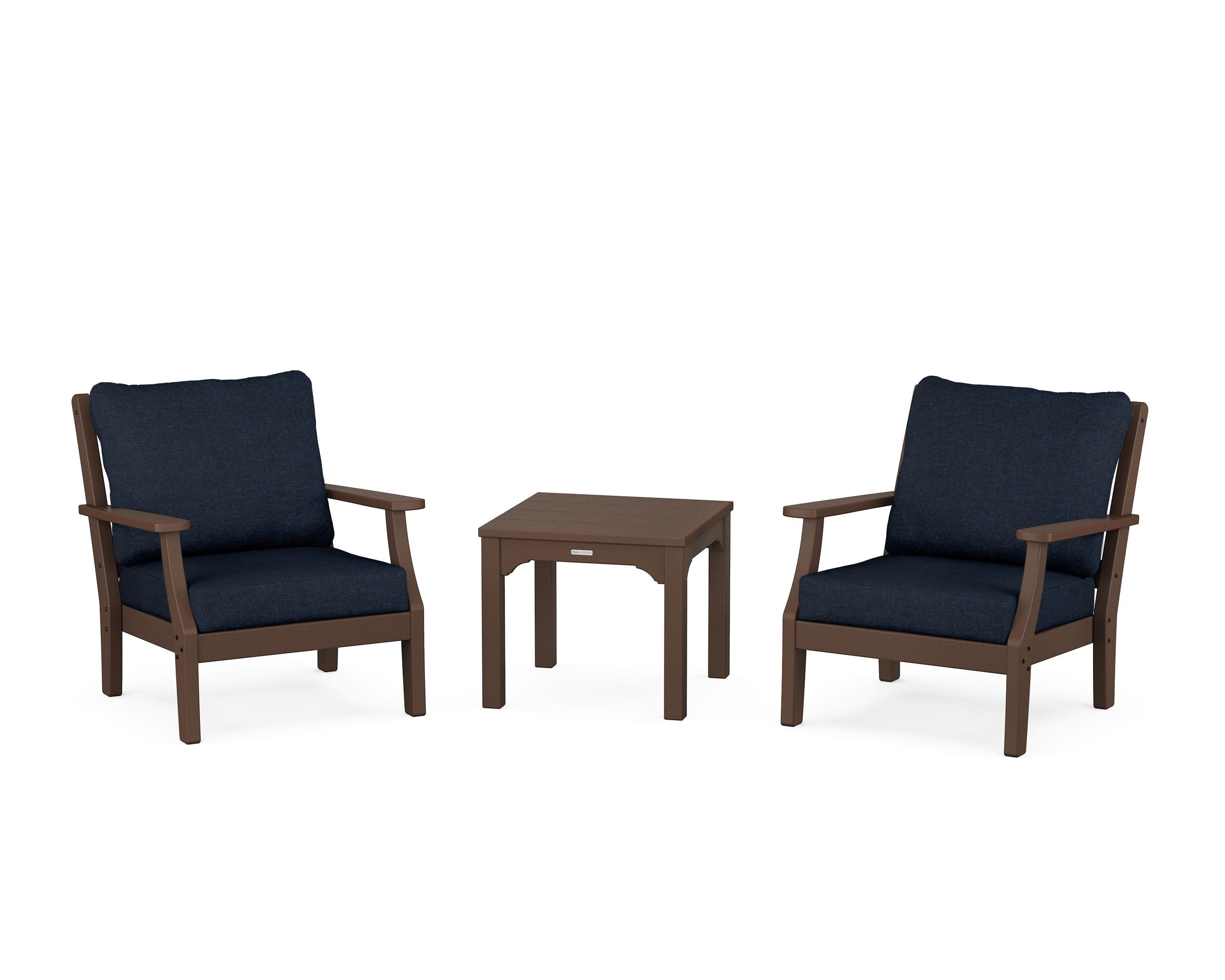 Martha Stewart by POLYWOOD Chinoiserie 3-Piece Deep Seating Set in Mahogany / Marine Indigo