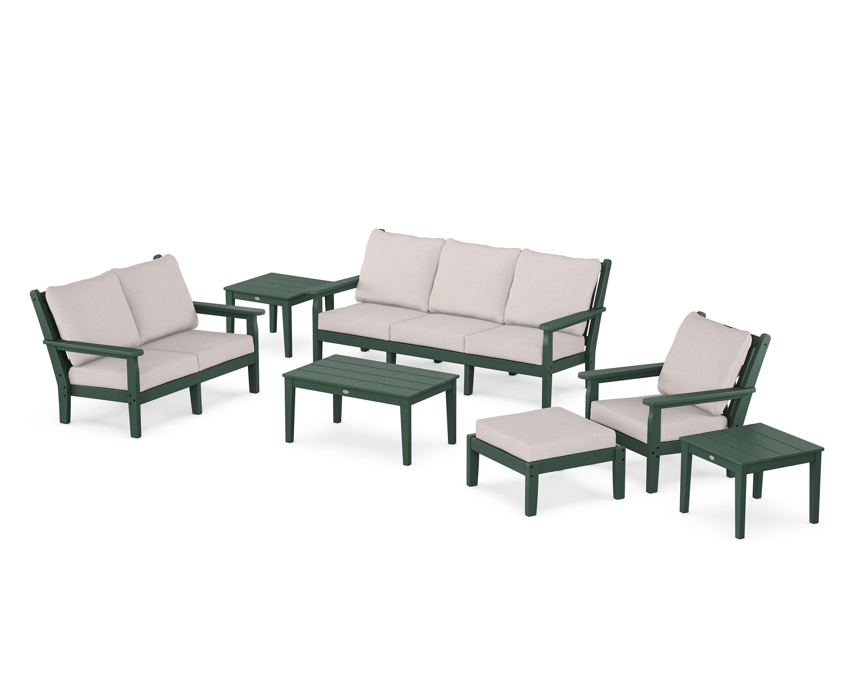 POLYWOOD Chippendale 7-Piece Deep Seating Set in Green / Dune Burlap
