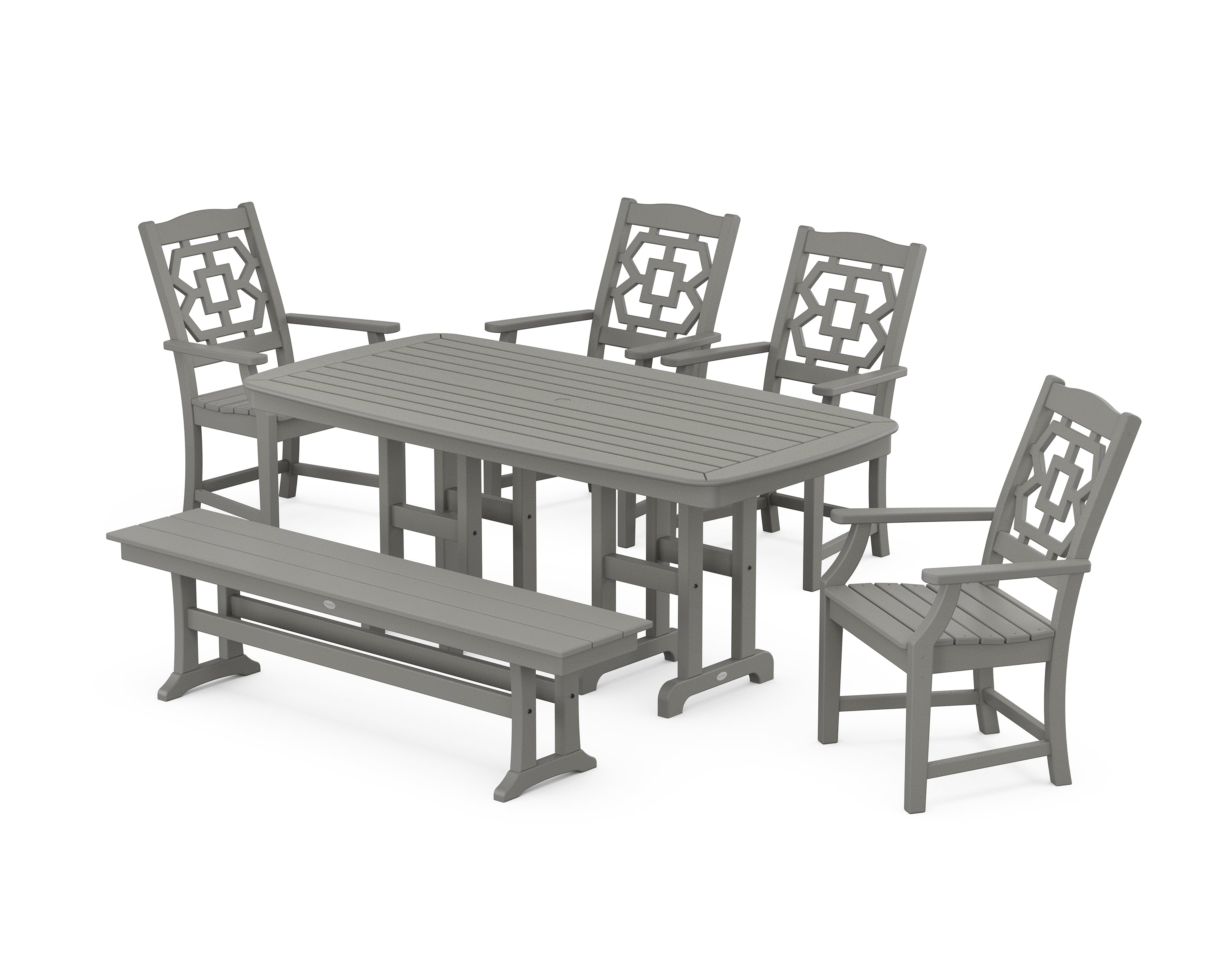 Martha Stewart by POLYWOOD® Chinoiserie 6-Piece Dining Set with Bench in Slate Grey