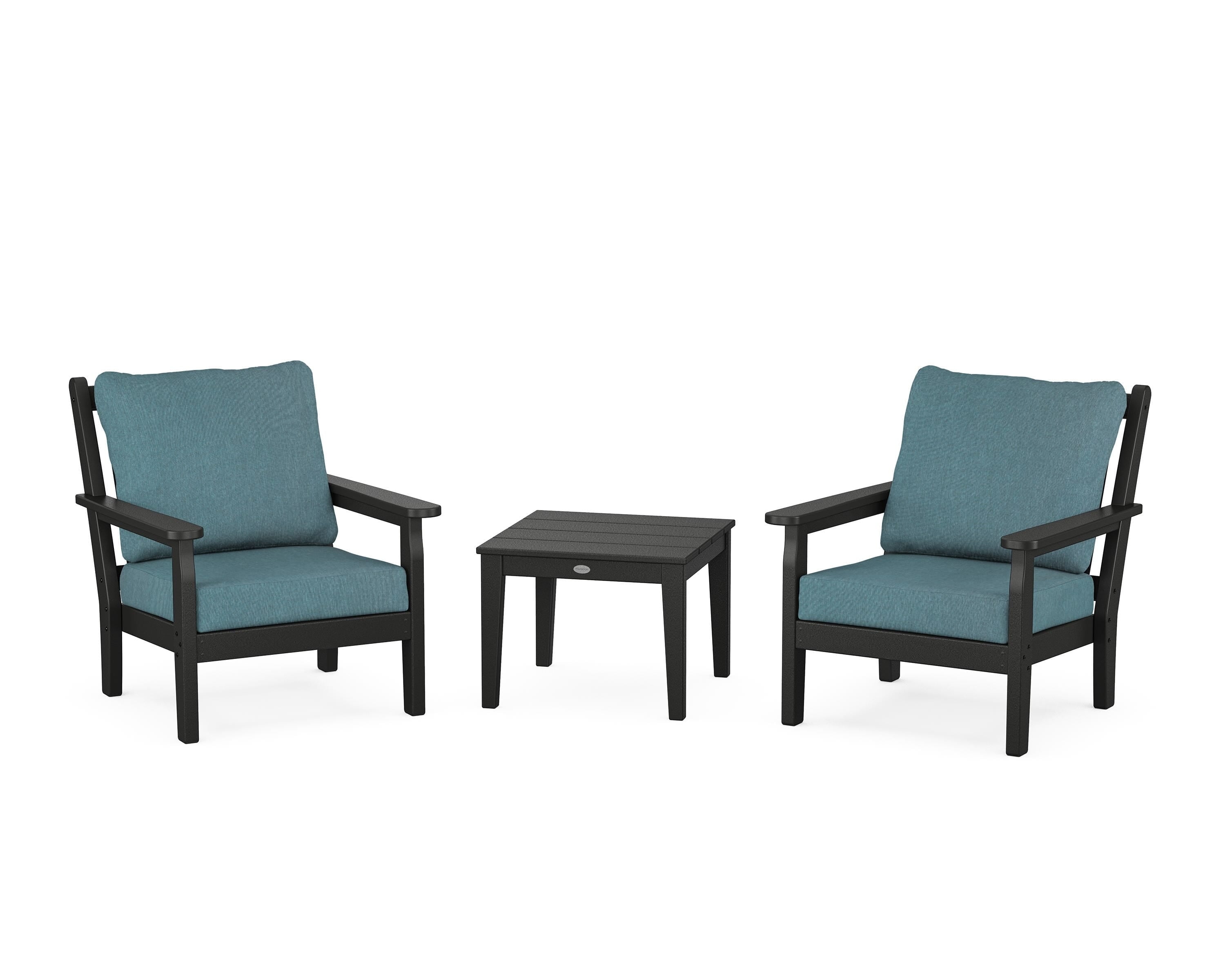POLYWOOD Chippendale 3-Piece Deep Seating Set in Black / Ocean Teal