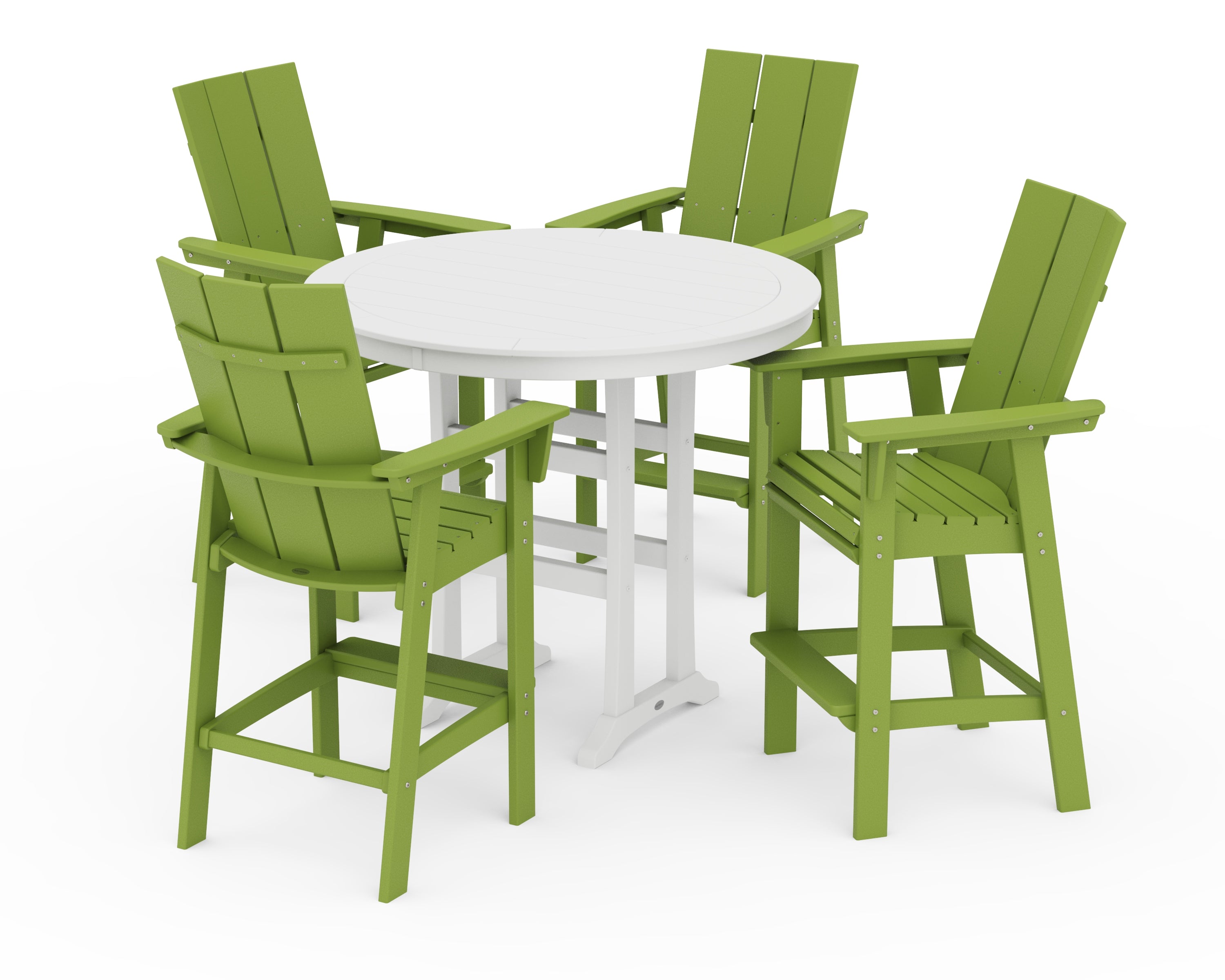 POLYWOOD Modern Curveback Adirondack 5-Piece Nautical Trestle Bar Set in Lime / White