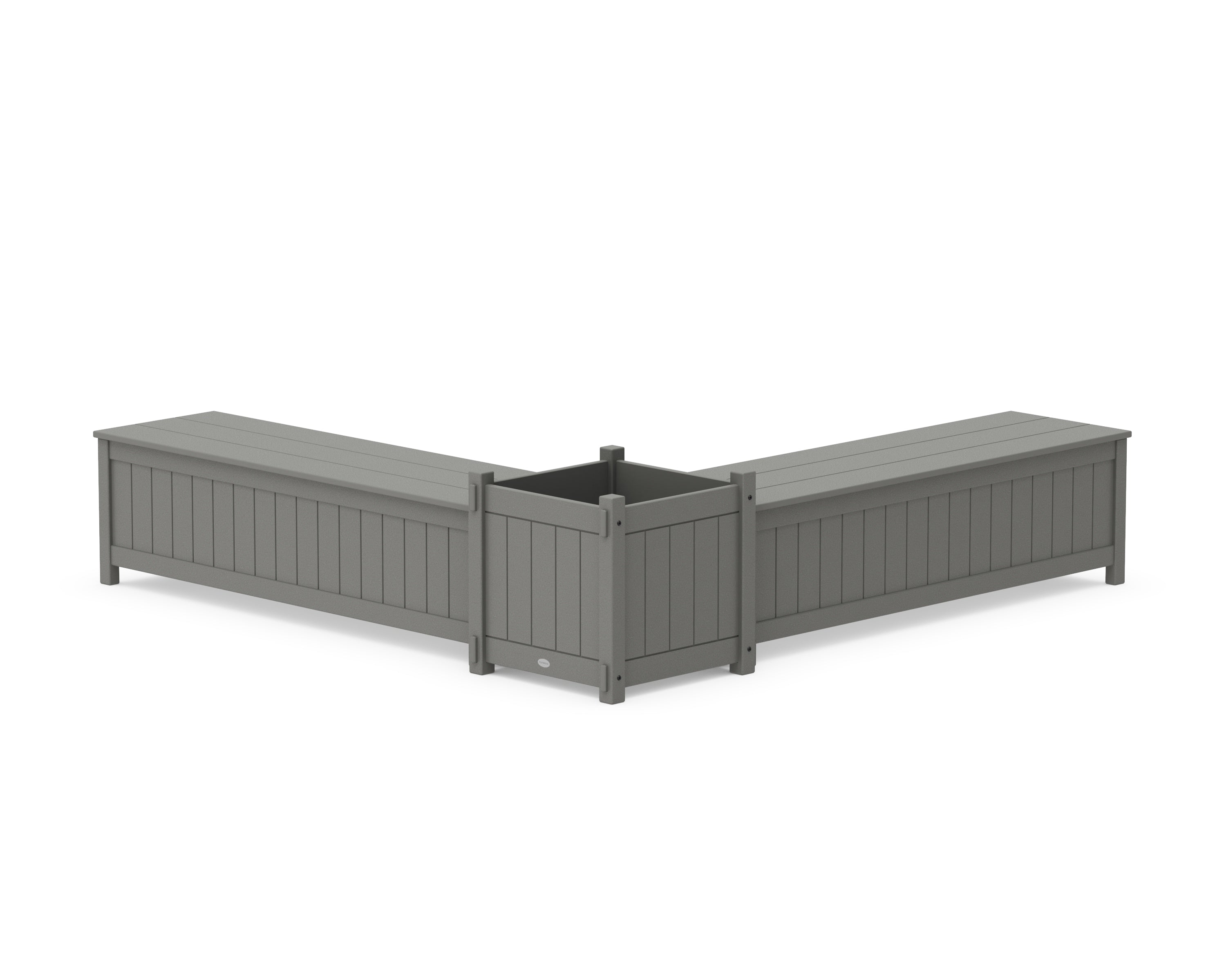 POLYWOOD 60" Vineyard L- Shaped Planter Storage Bench Set- Large in Slate Grey
