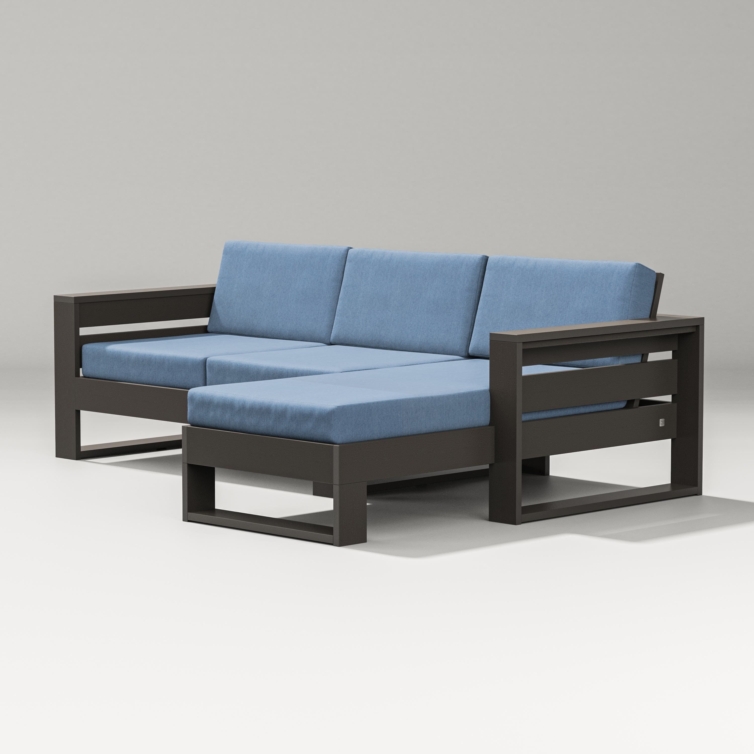 PW Designer Series Latitude Right Chaise Sectional in Vintage Coffee / Sky Blue