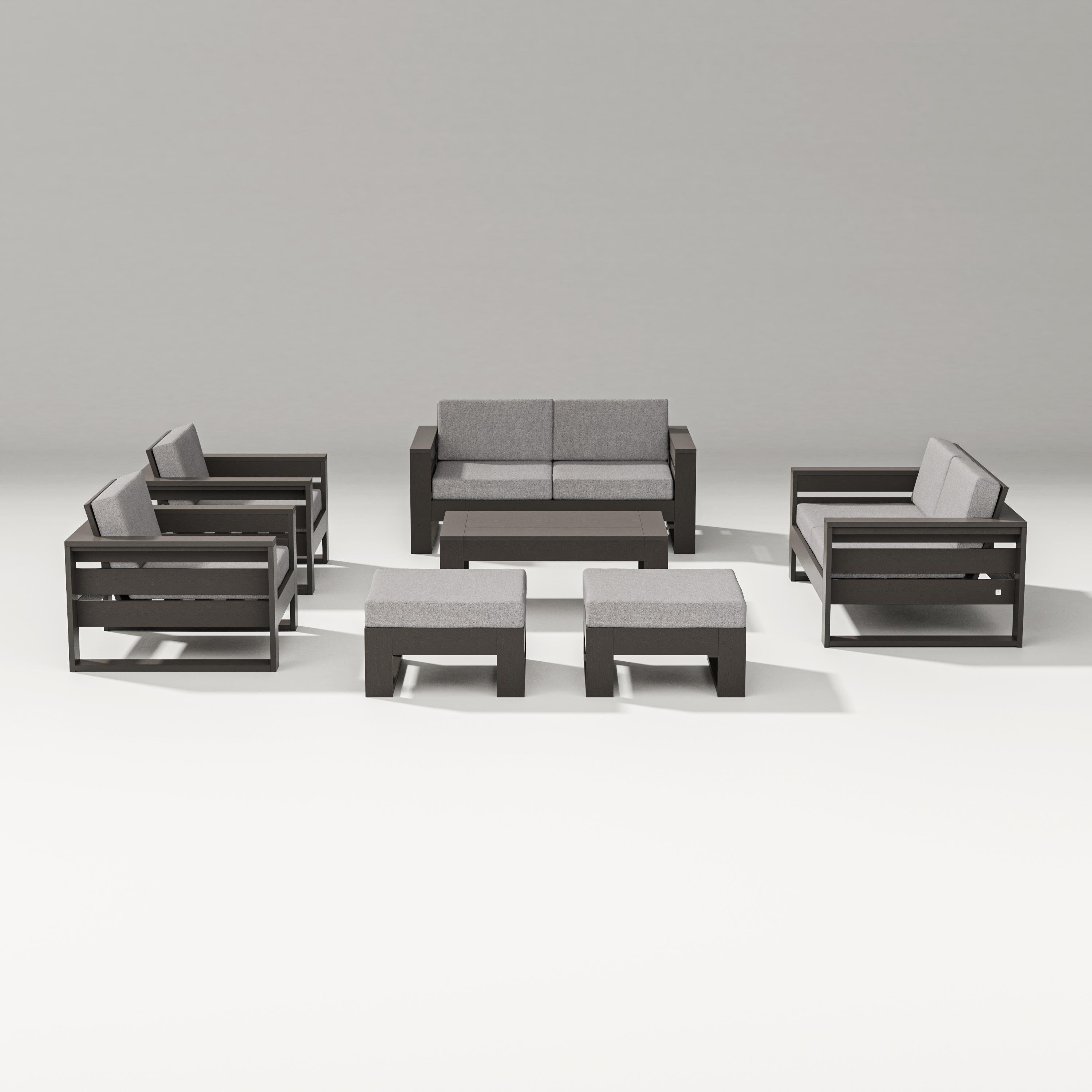 PW Designer Series Latitude 7-Piece Lounge Loveseat Set in Vintage Coffee / Grey Mist