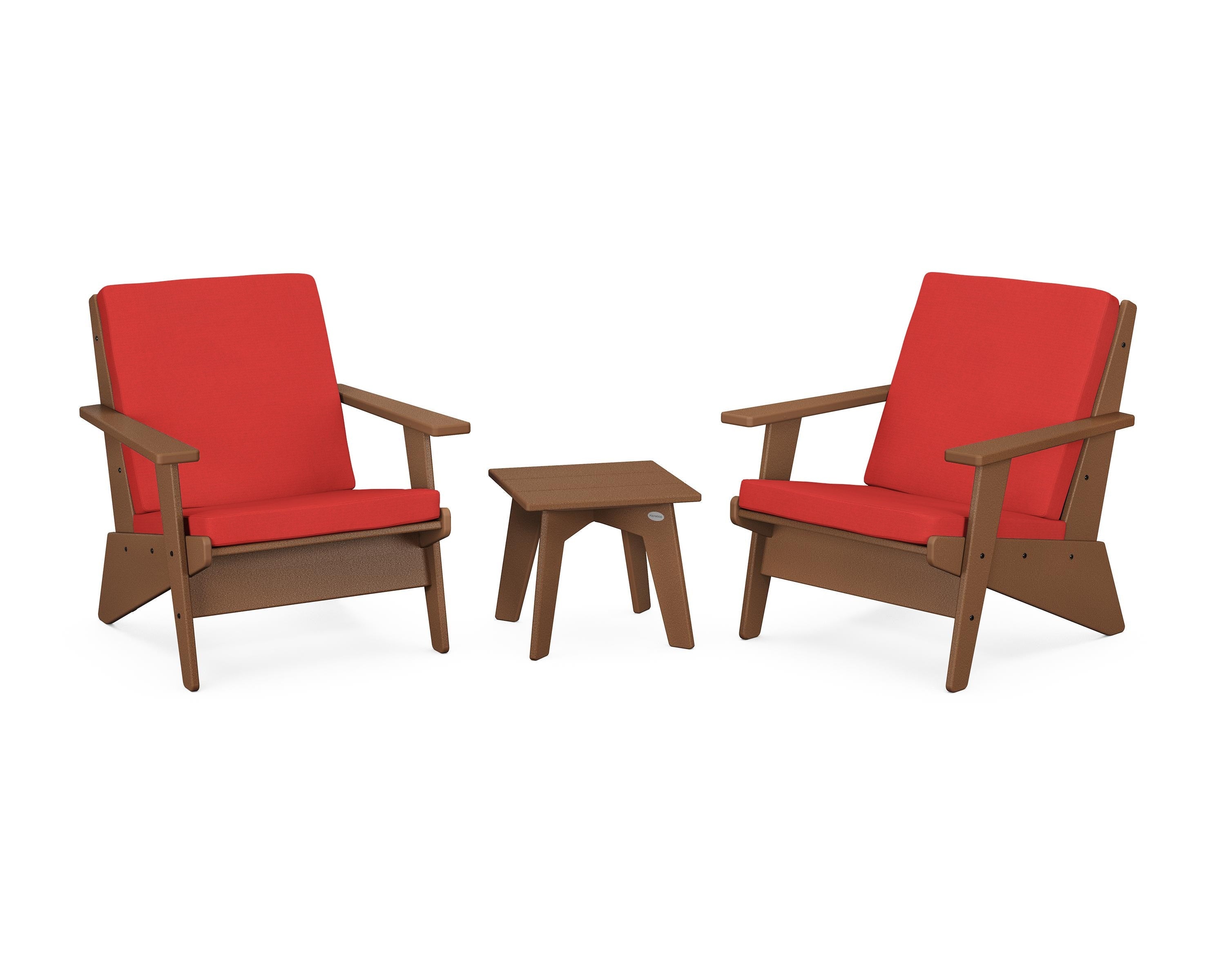 POLYWOOD Riviera Modern Lounge 3-Piece Set in Teak / Crimson Linen