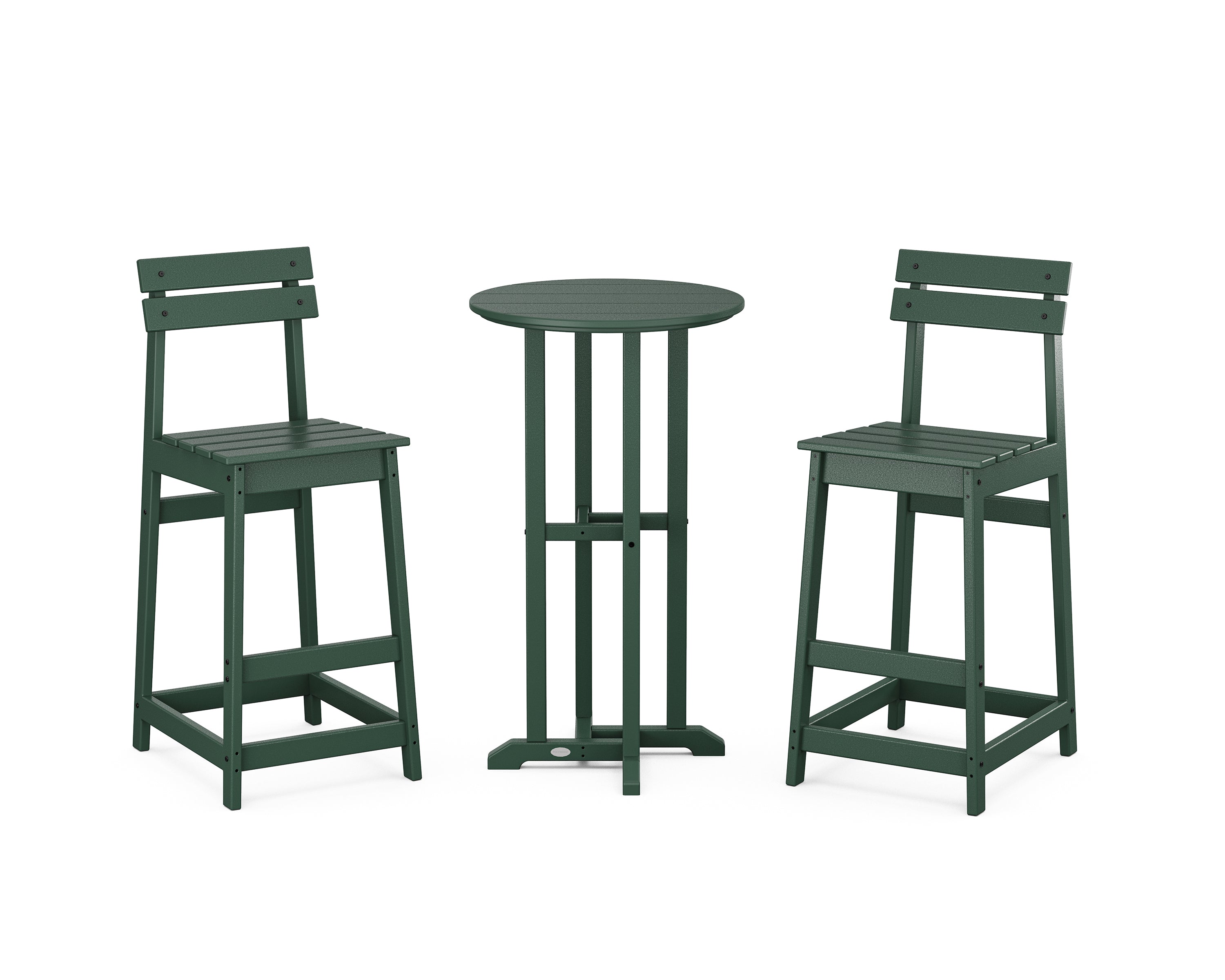 POLYWOOD Modern Studio Plaza Bar Chair 3-Piece Bistro Set in Green