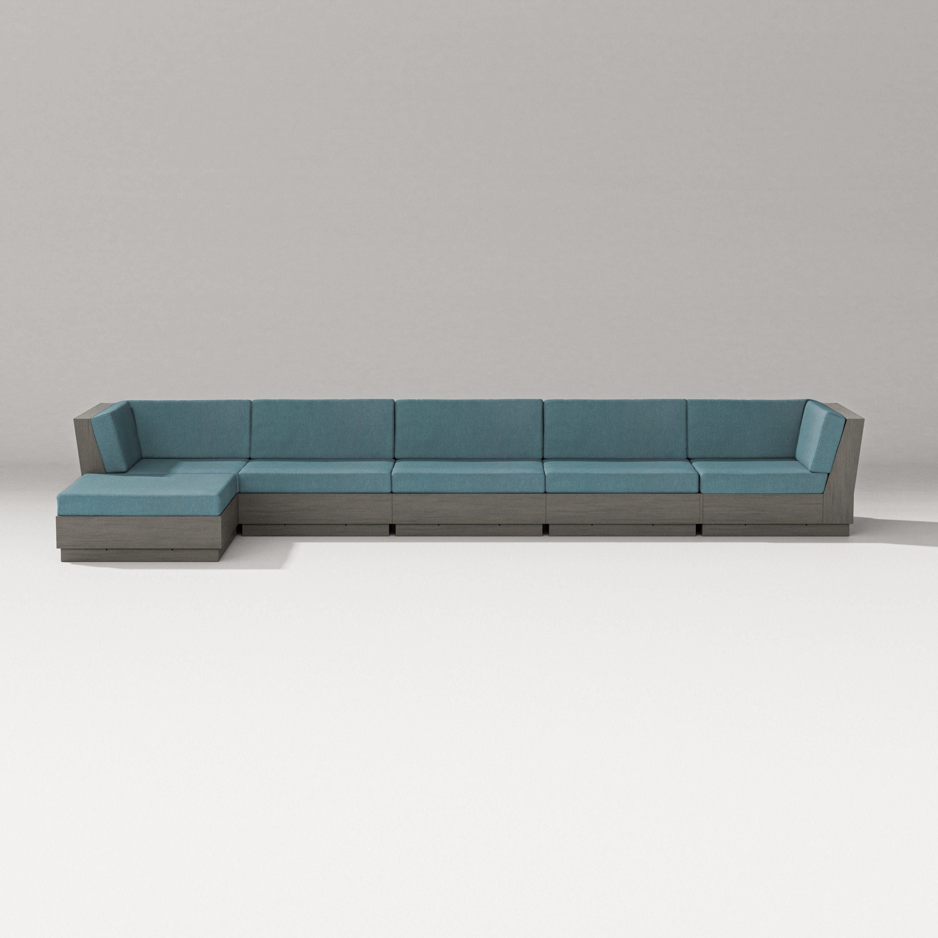 PW Designer Series Elevate 6-Piece Chaise Sectional in Driftwood / Ocean Teal