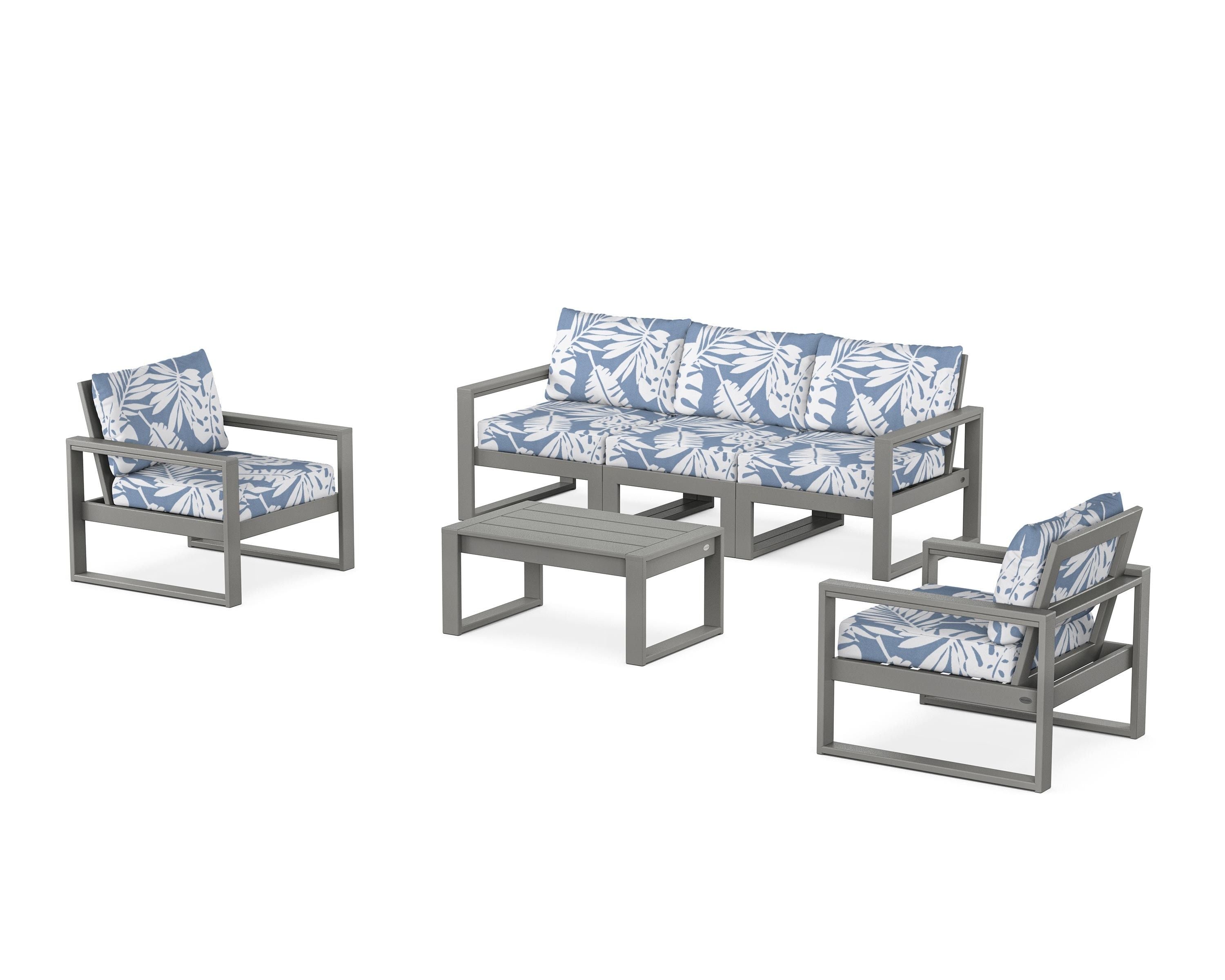 POLYWOOD EDGE Sectional 4-Piece Deep Seating Set with Sofa in Slate Grey / Leaf Sky Blue
