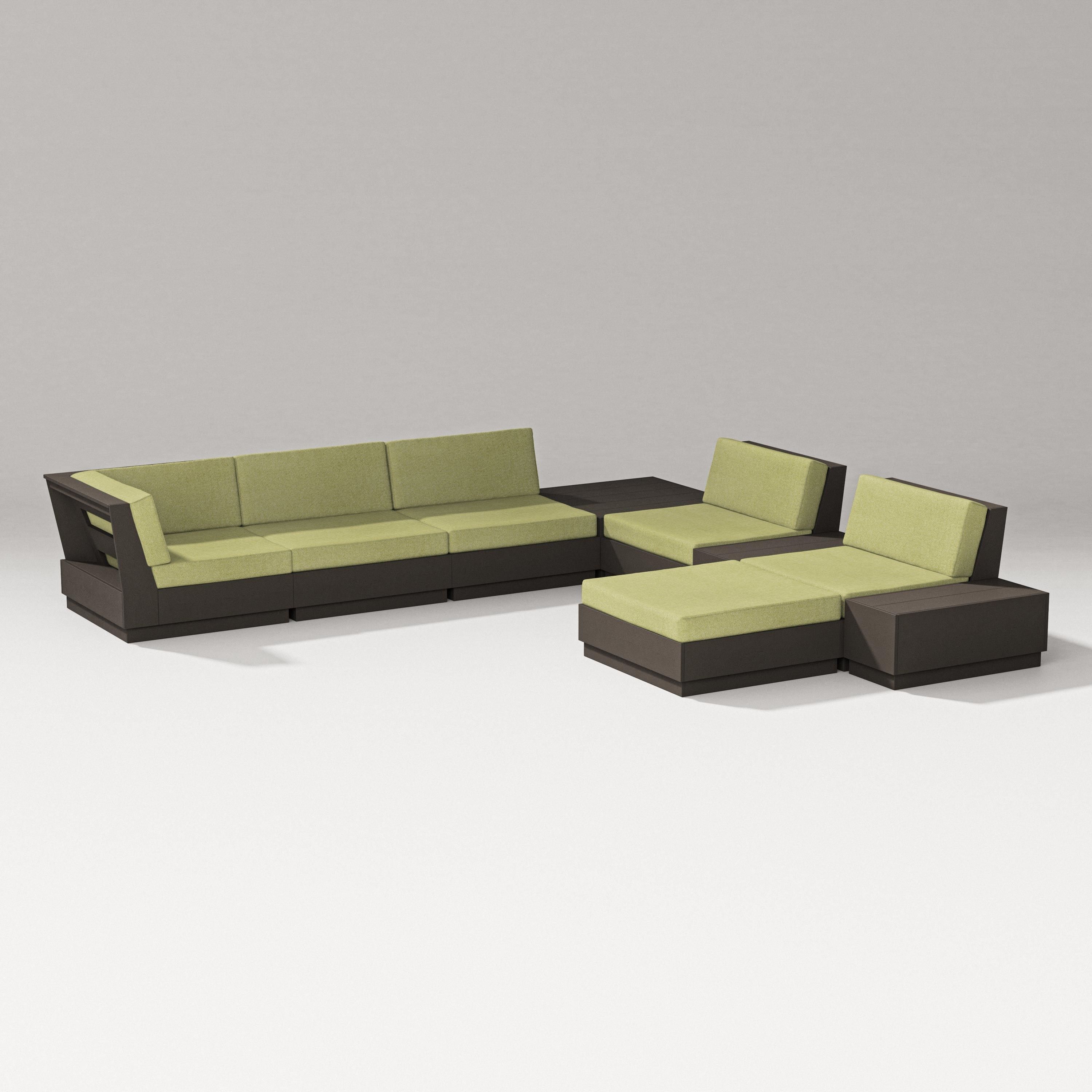 PW Designer Series Elevate 9-Piece Conversation Sectional in Vintage Coffee / Chartreuse Boucle