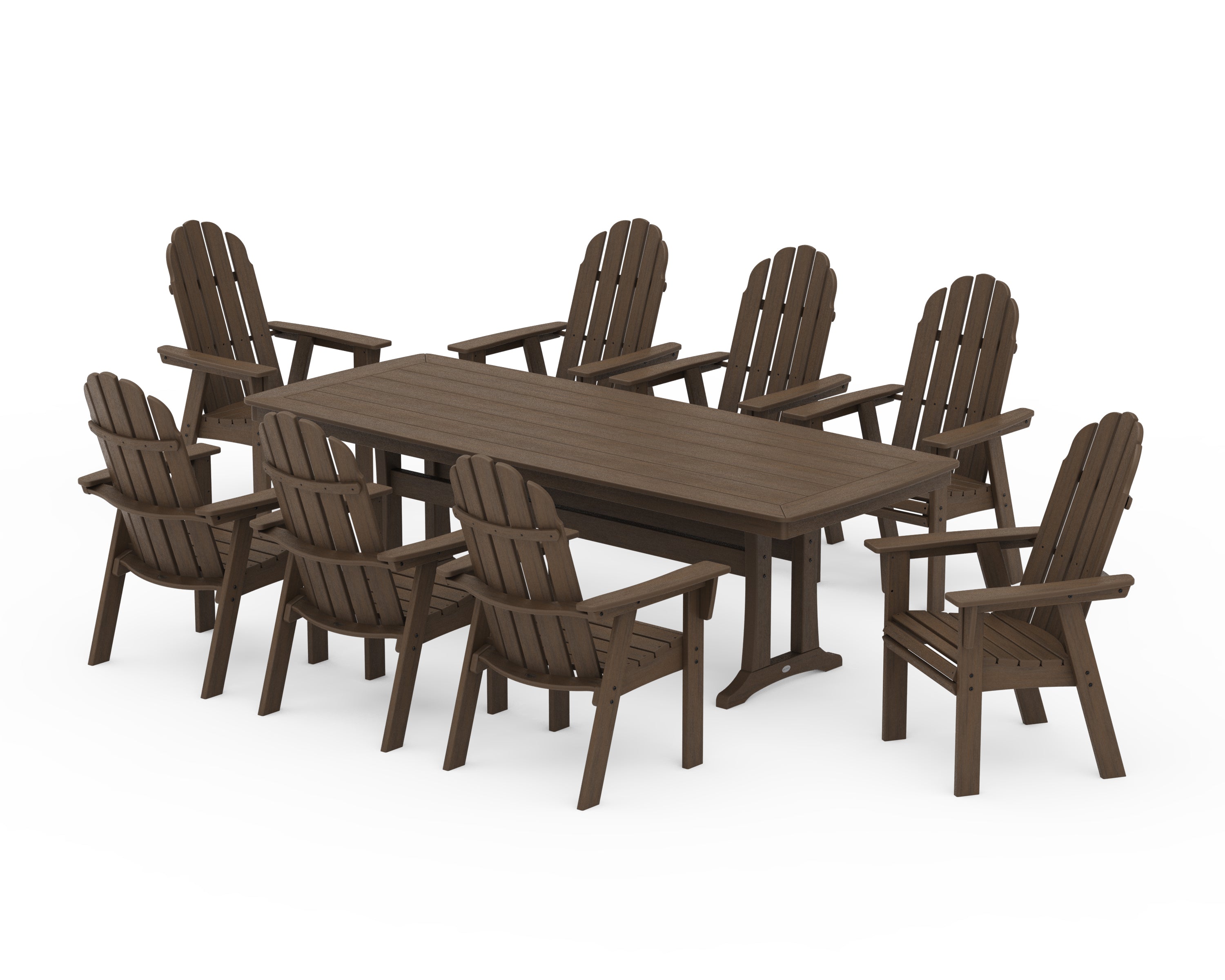 POLYWOOD Vineyard Curveback Adirondack 9-Piece Dining Set with Trestle Legs in Kona