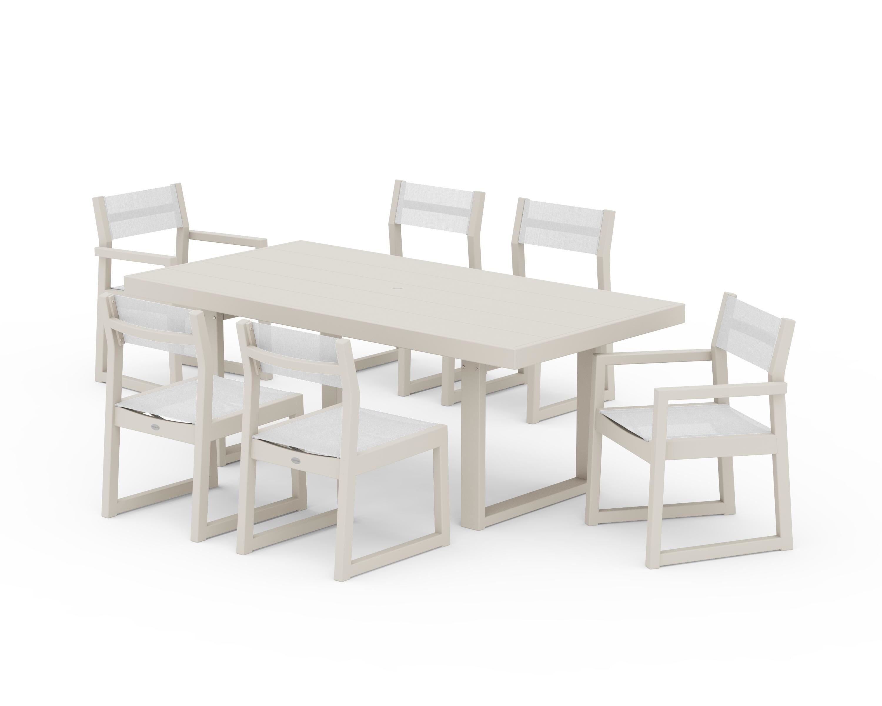 POLYWOOD EDGE Sling 7-Piece Dining Set in Sand / White Sling
