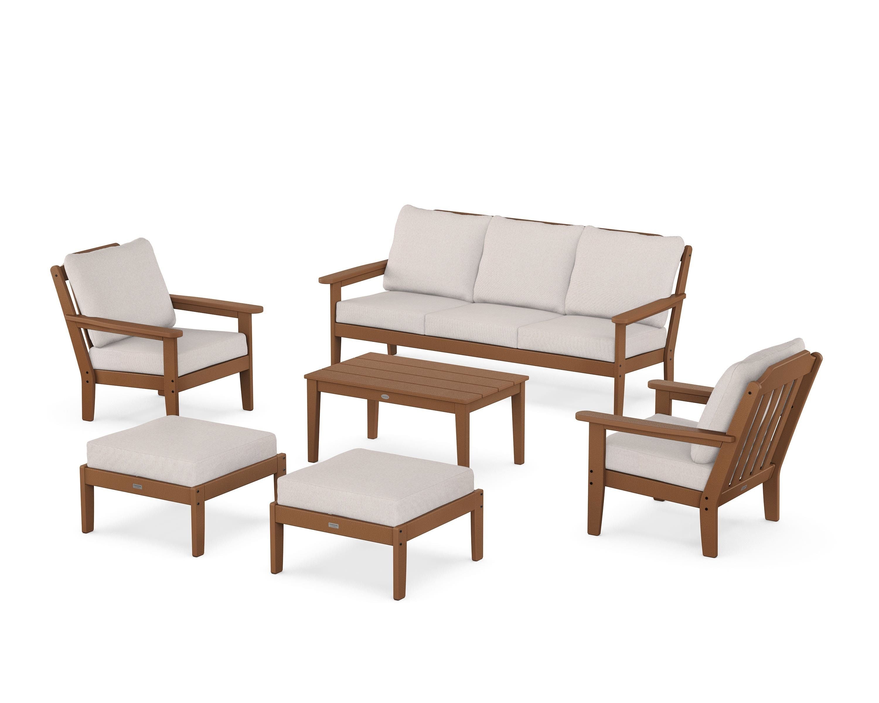 Country Living Cottage 6-Piece Lounge Sofa Set in Teak / Dune Burlap