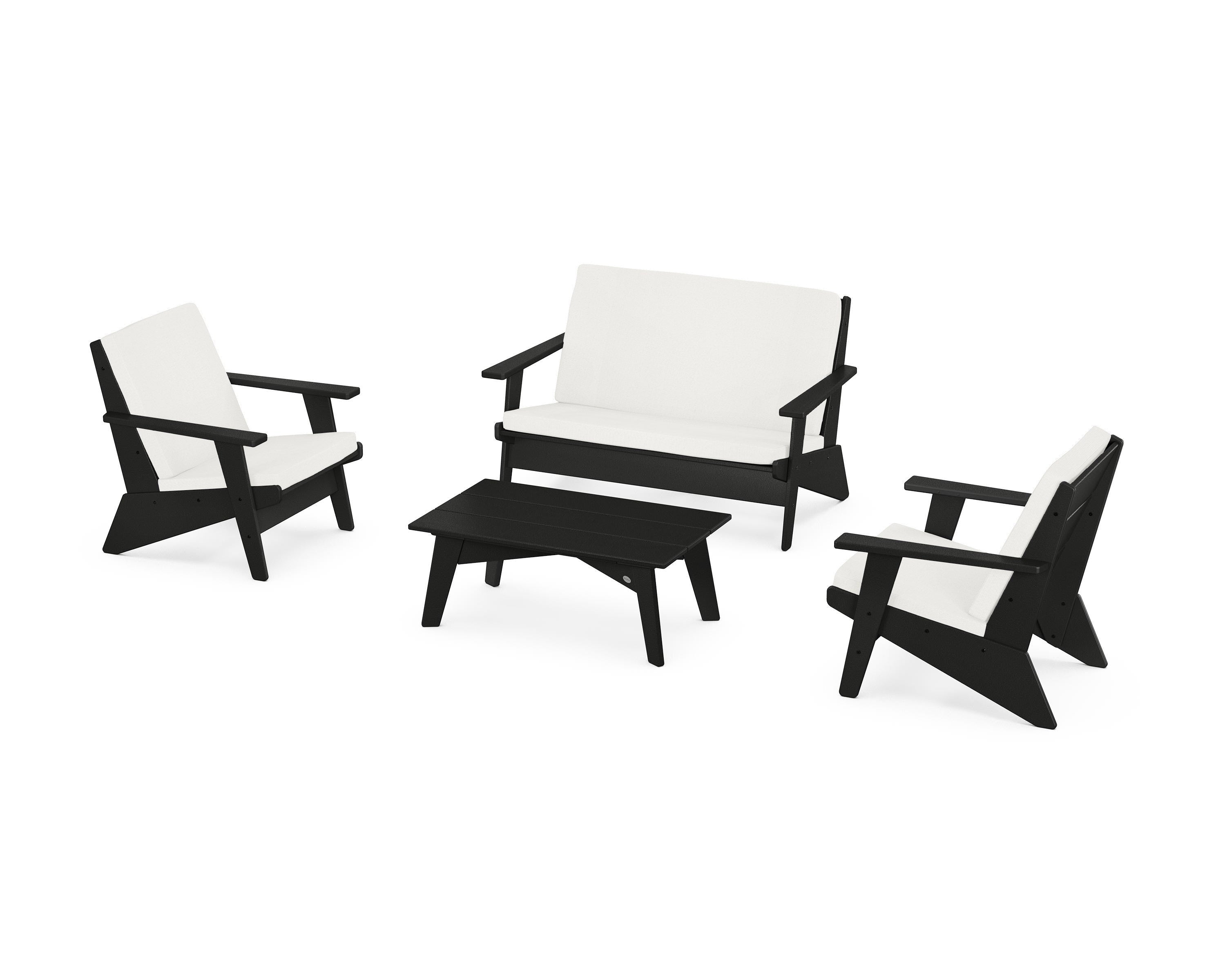 POLYWOOD Riviera Modern Lounge 4-Piece Set in Black / Natural Linen