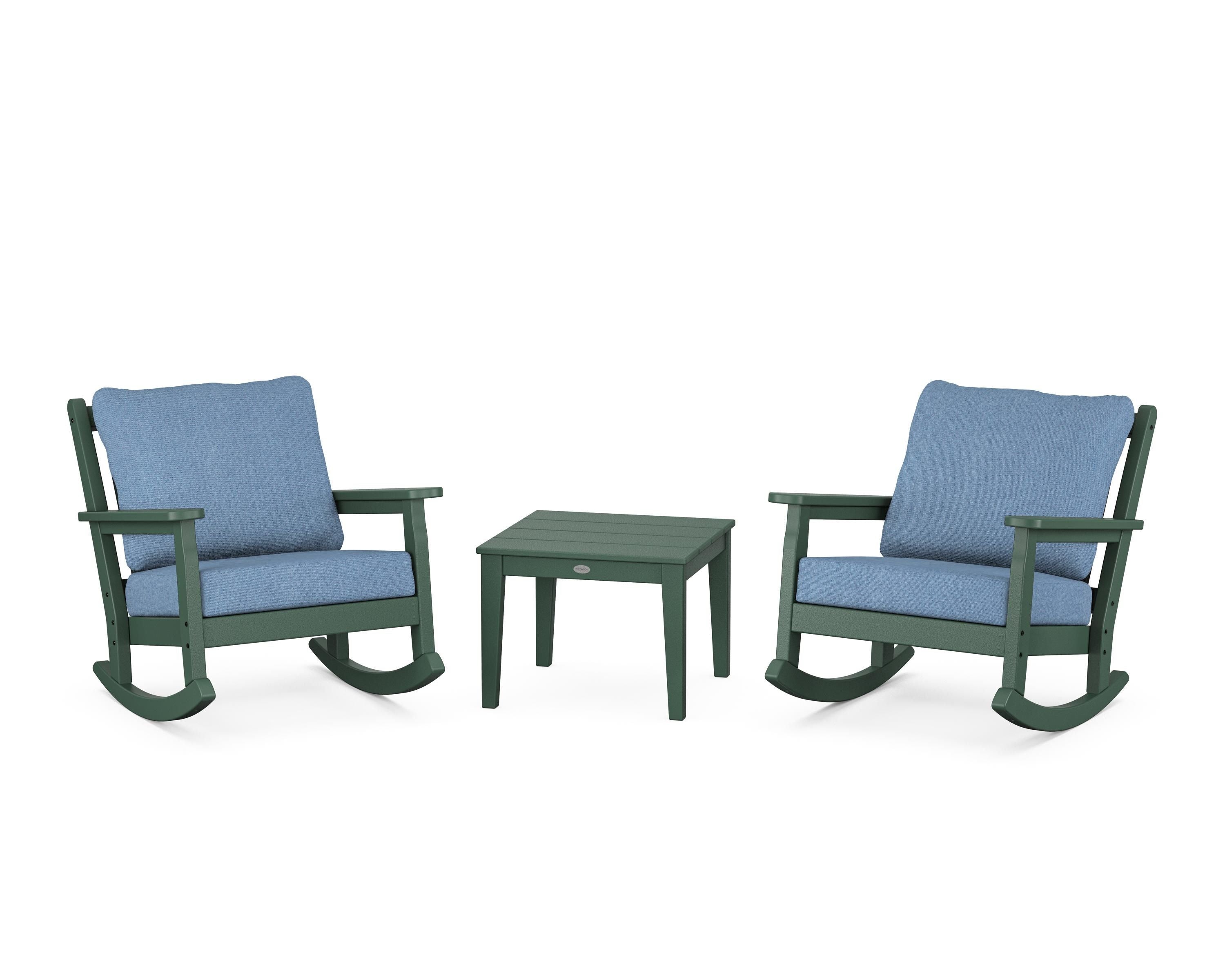 POLYWOOD Chippendale 3-Piece Deep Seating Rocker Set in Green / Sky Blue