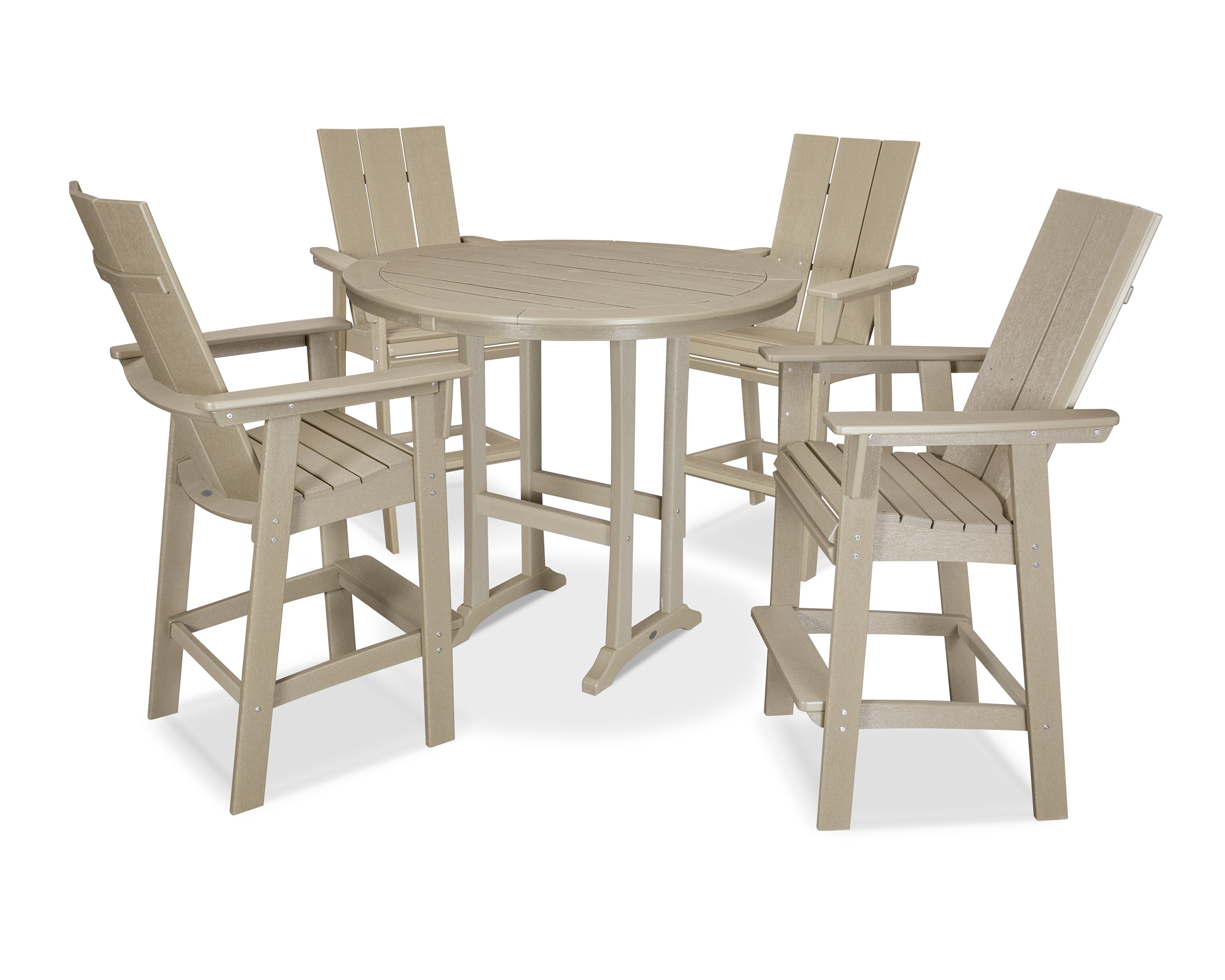 POLYWOOD® Modern Curveback Adirondack 5-Piece Nautical Trestle Bar Set in Vintage Sahara