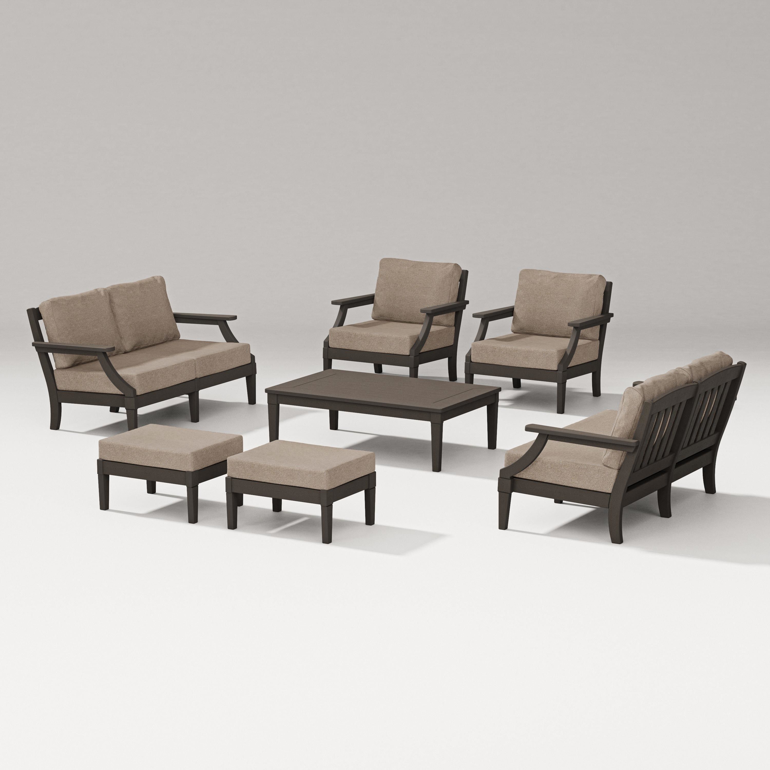 PW Designer Series Estate 7-Piece Lounge Loveseat Set in Vintage Coffee / Spiced Burlap