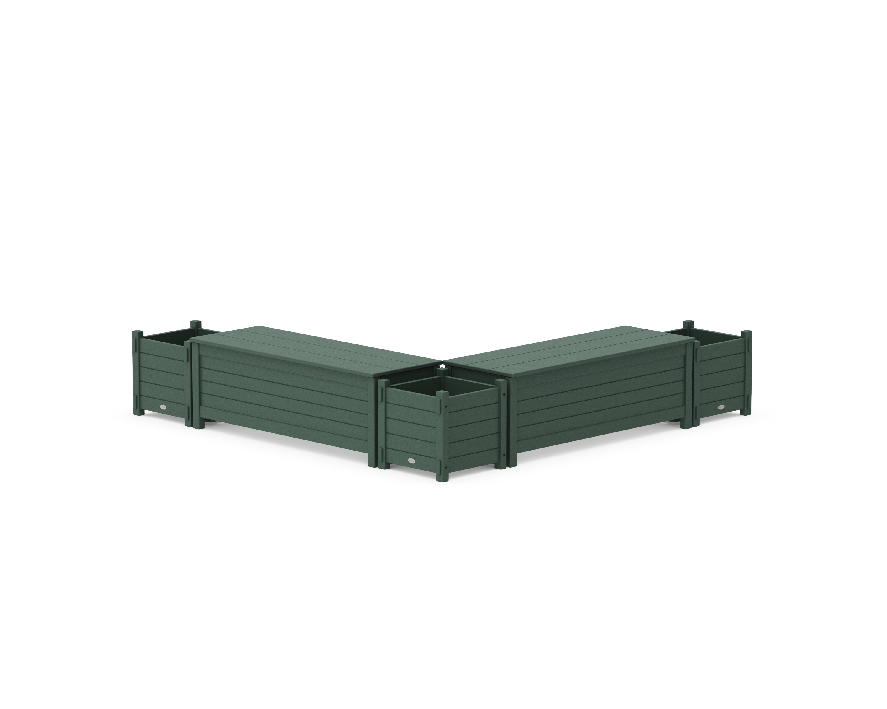POLYWOOD 48" Nautical L- Shaped Planter Storage Bench Corner Set in Green