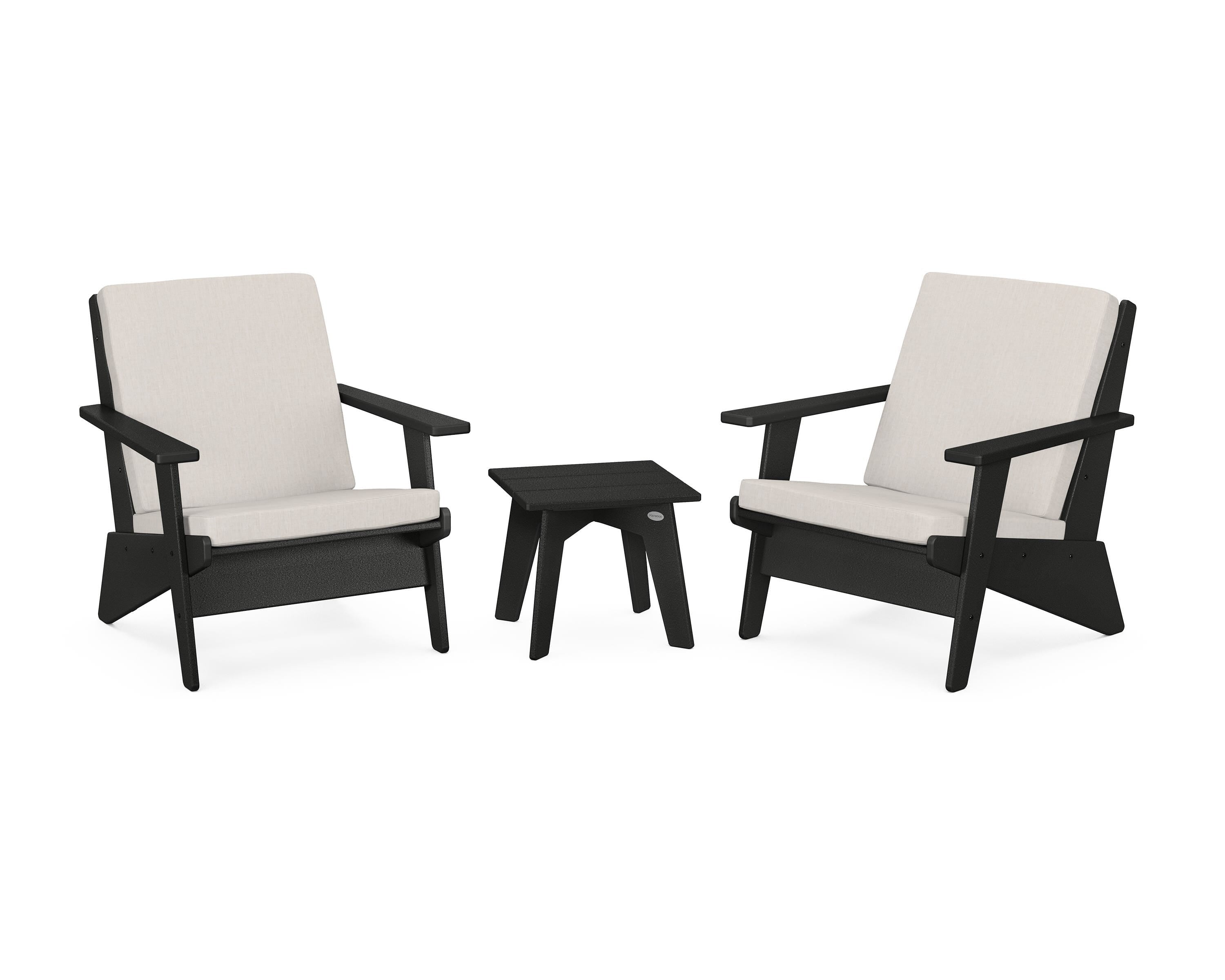 POLYWOOD Riviera Modern Lounge 3-Piece Set in Black / Cast Ash