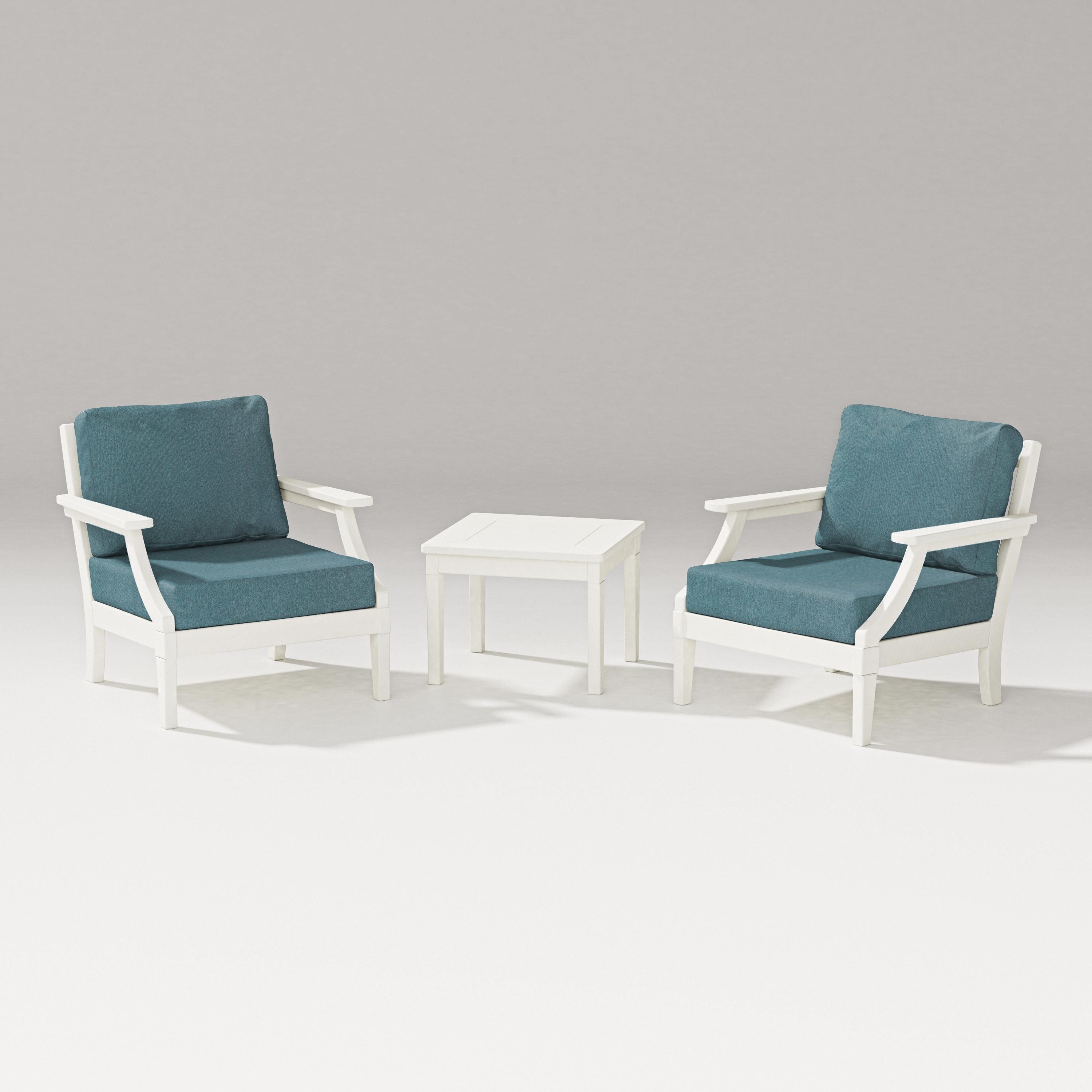 PW Designer Series Estate 3-Piece Lounge Chair Set in Vintage White / Ocean Teal
