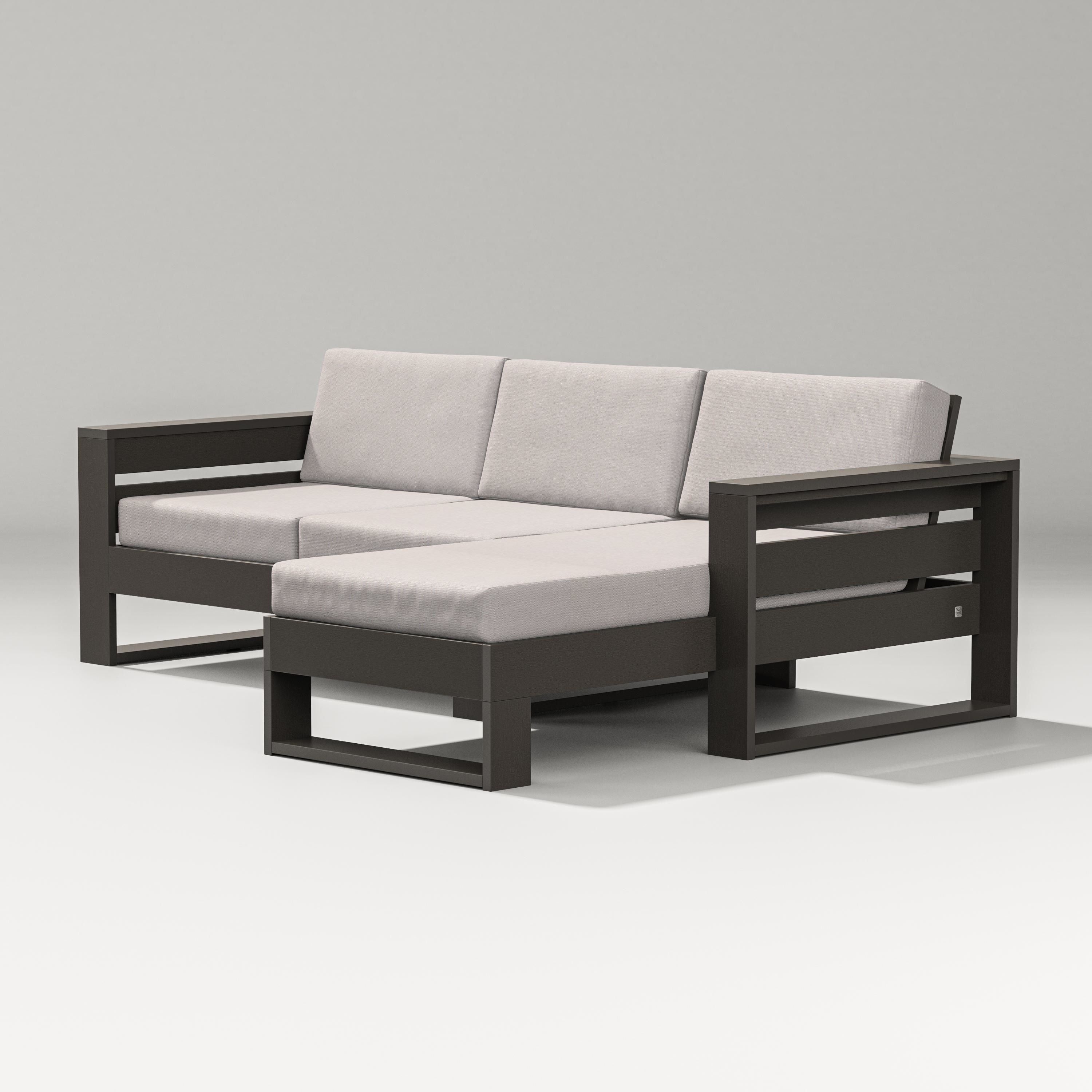 PW Designer Series Latitude Right Chaise Sectional in Vintage Coffee / Dune Burlap