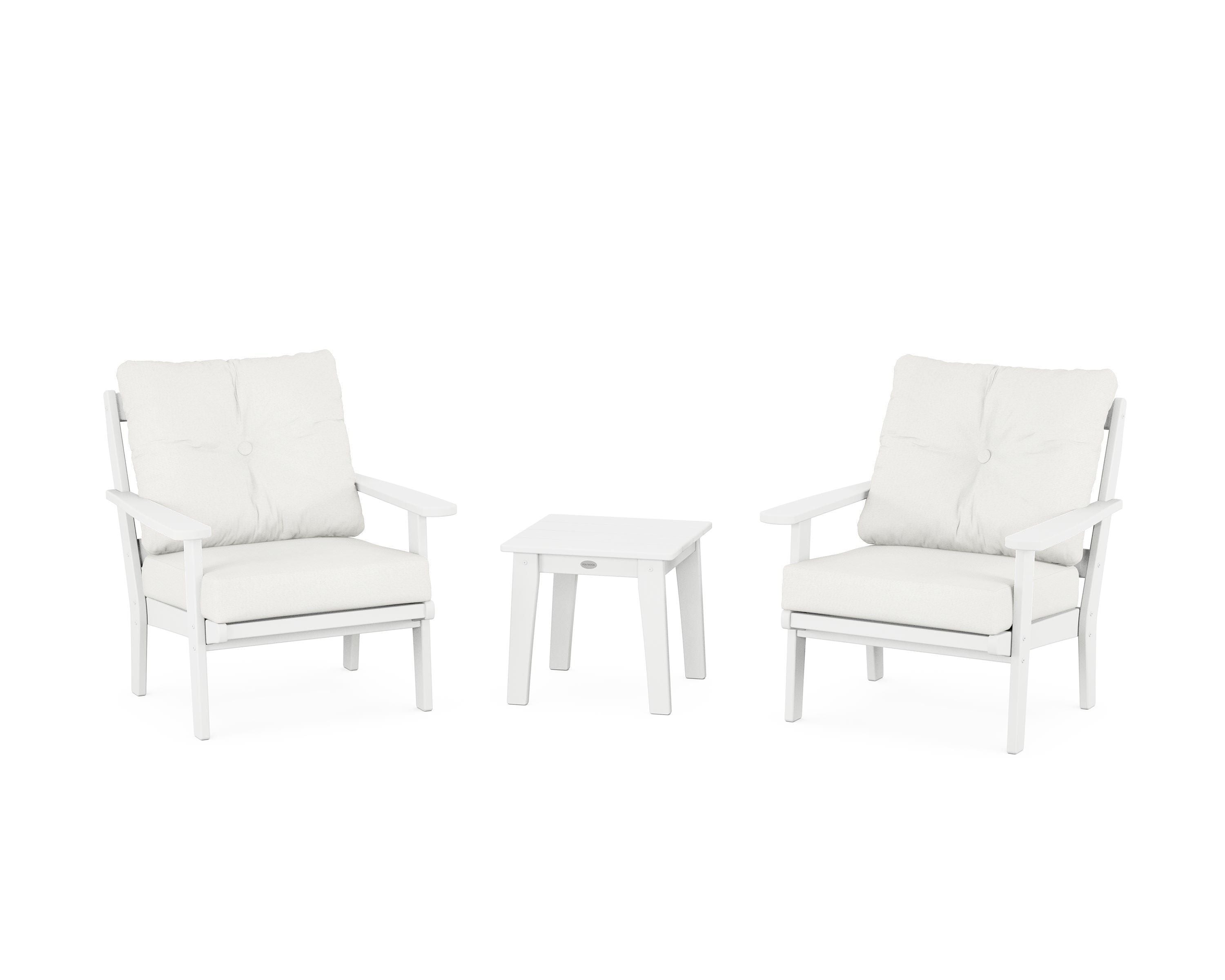POLYWOOD Mission 3-Piece Deep Seating Set in White / Natural Linen